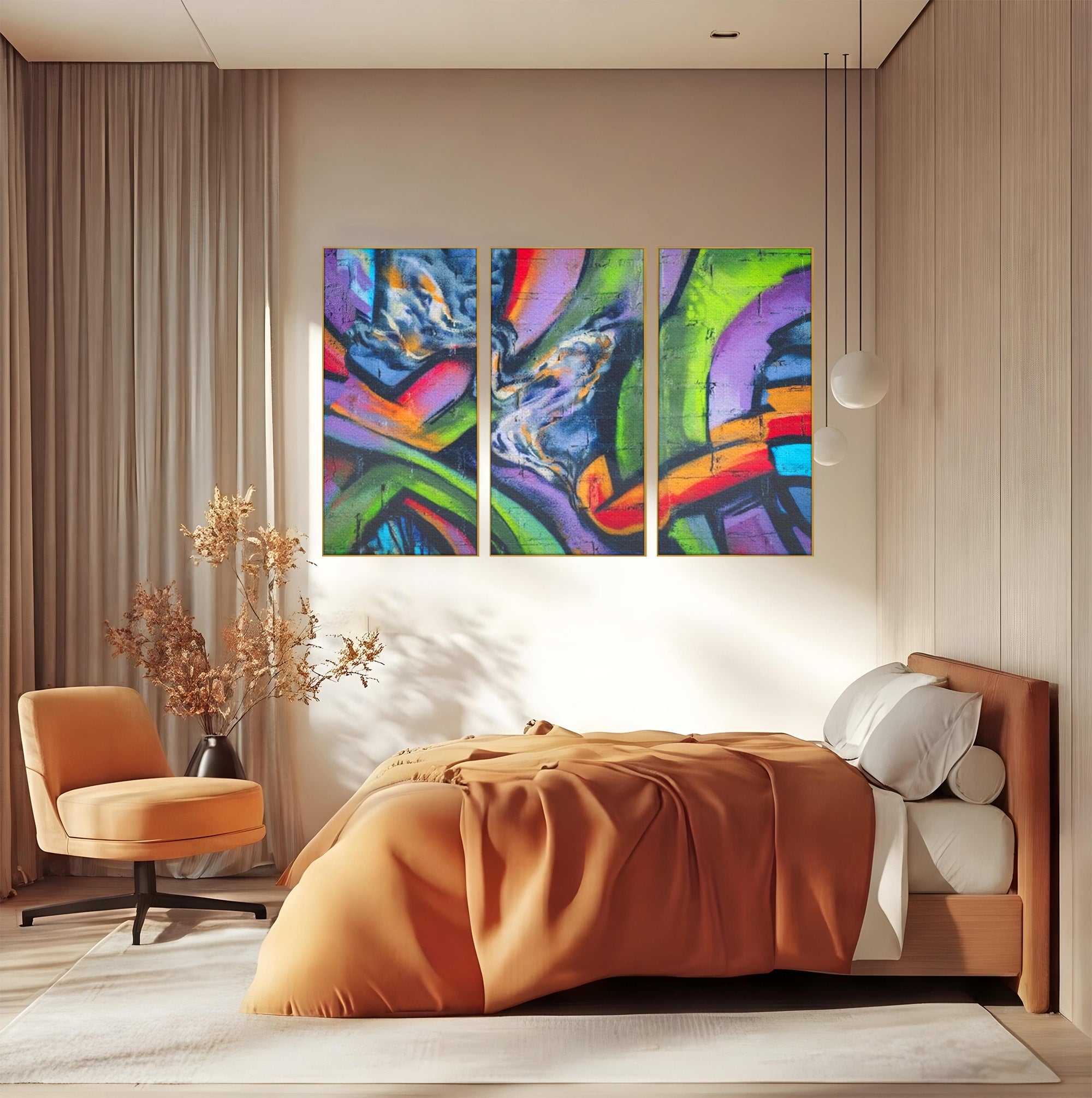 Set 3 Tablouri Canvas Premium LuxCanva® A3-1090, Graffiti, Abstract, Street Art, Multicolor, Culori Vibrante