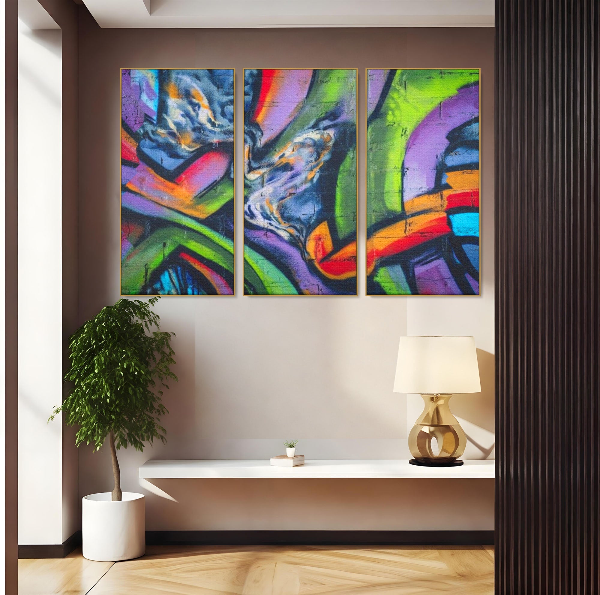 Set 3 Tablouri Canvas Premium LuxCanva® A3-1090, Graffiti, Abstract, Street Art, Multicolor, Culori Vibrante