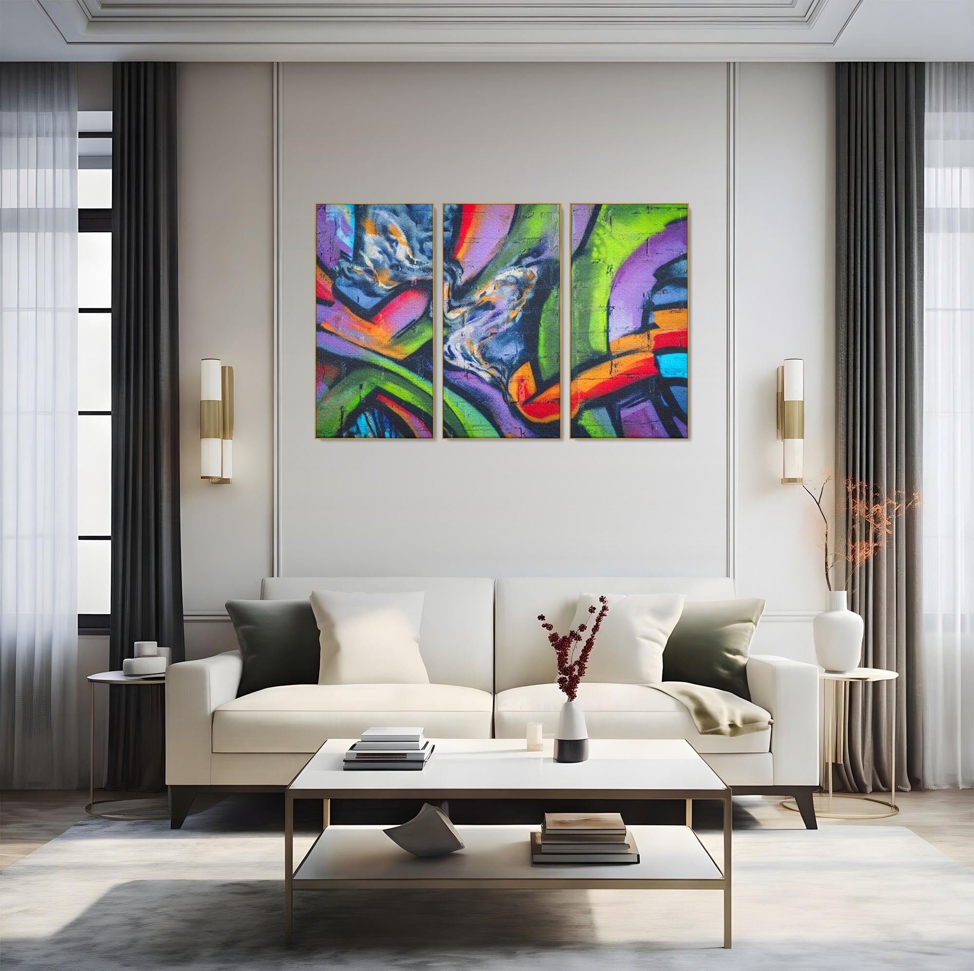 Set 3 Tablouri Canvas Premium LuxCanva® A3-1090, Graffiti, Abstract, Street Art, Multicolor, Culori Vibrante