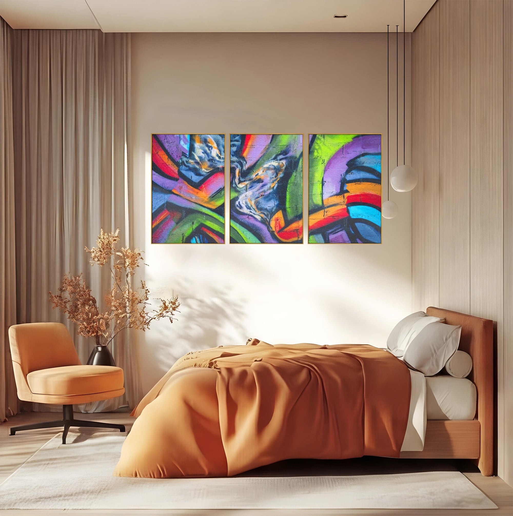 Set 3 Tablouri Canvas Premium LuxCanva® A3-1090, Graffiti, Abstract, Street Art, Multicolor, Culori Vibrante
