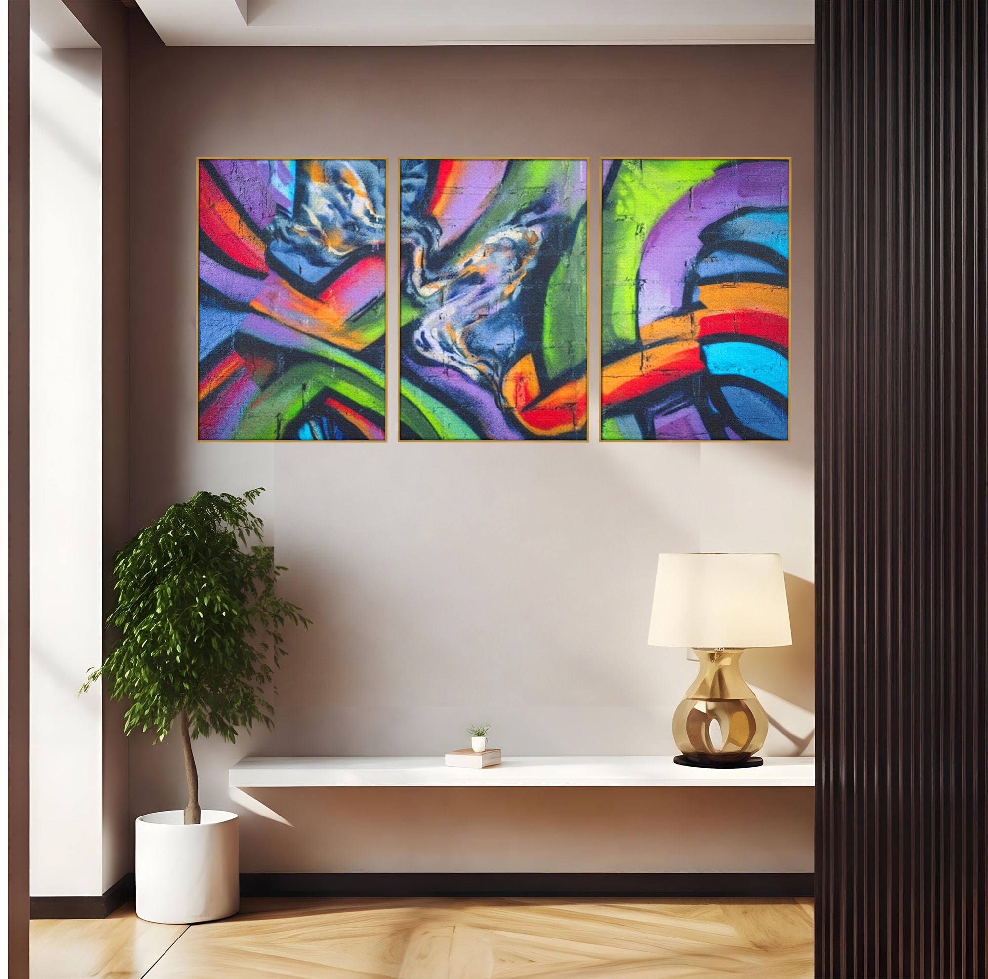Set 3 Tablouri Canvas Premium LuxCanva® A3-1090, Graffiti, Abstract, Street Art, Multicolor, Culori Vibrante