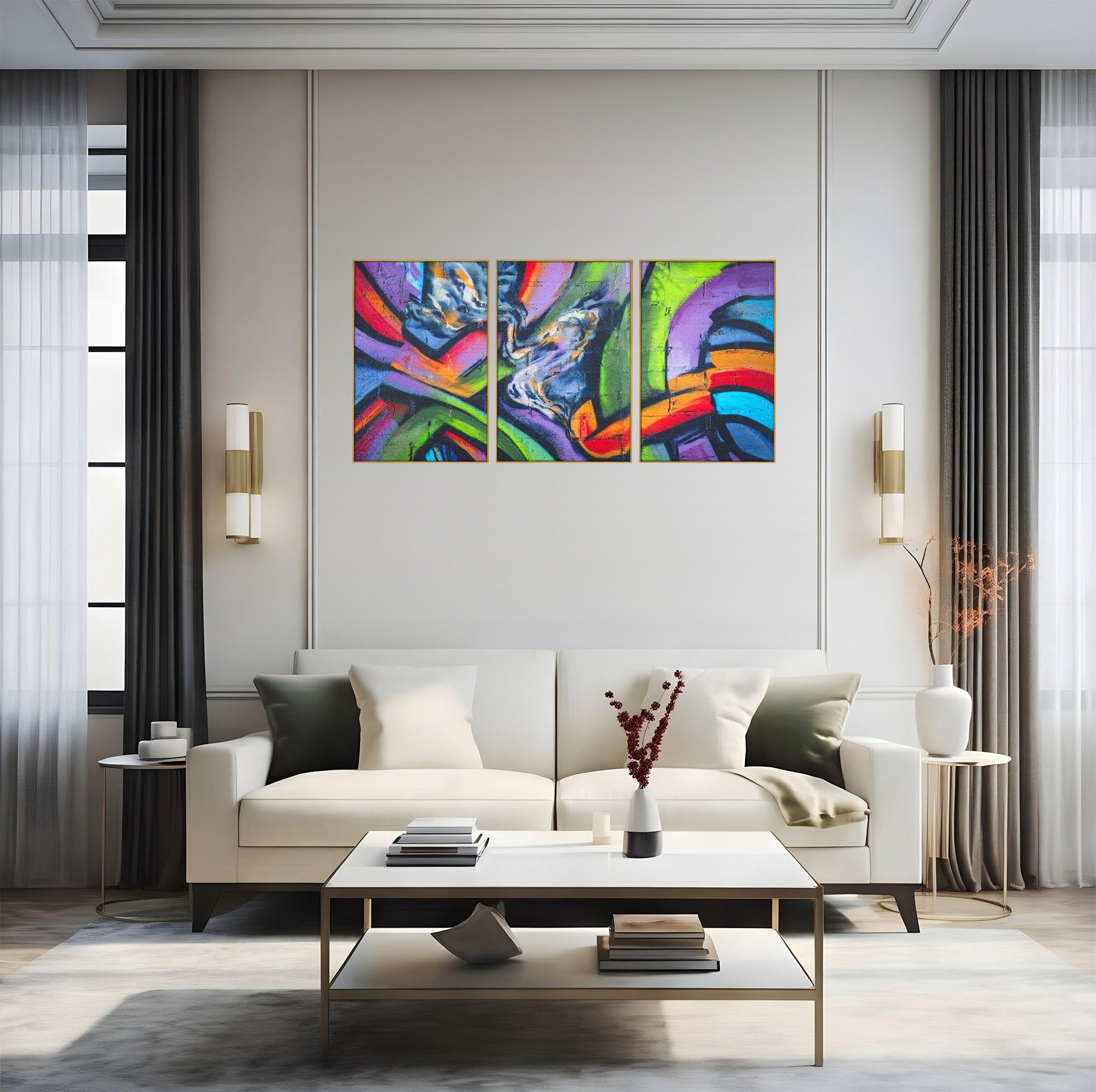 Set 3 Tablouri Canvas Premium LuxCanva® A3-1090, Graffiti, Abstract, Street Art, Multicolor, Culori Vibrante