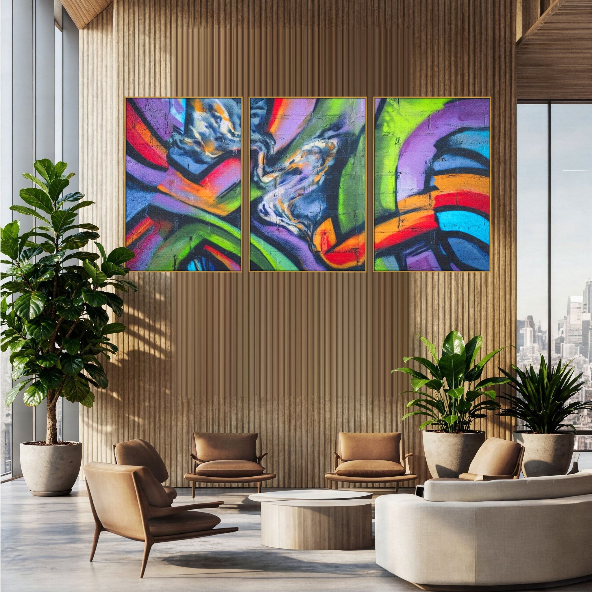 Set 3 Tablouri Canvas Premium LuxCanva® A3-1090, Graffiti, Abstract, Street Art, Multicolor, Culori Vibrante
