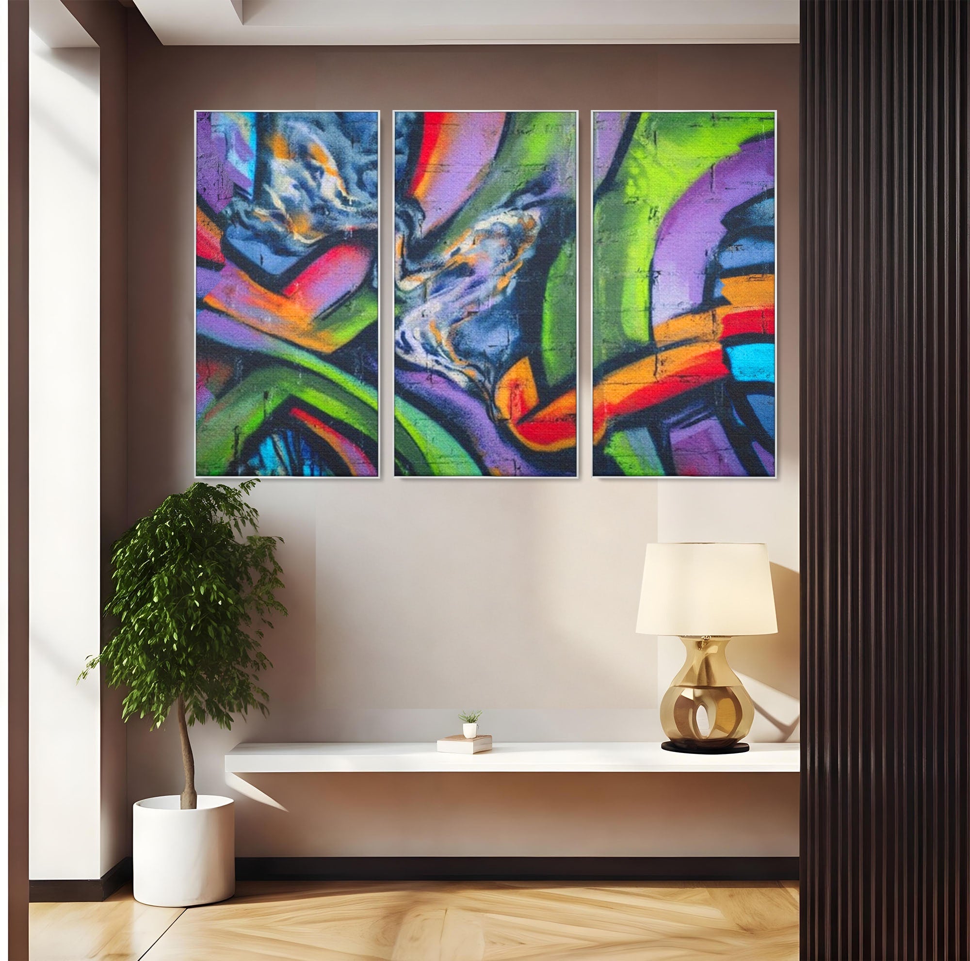 Set 3 Tablouri Canvas Premium LuxCanva® A3-1090, Graffiti, Abstract, Street Art, Multicolor, Culori Vibrante