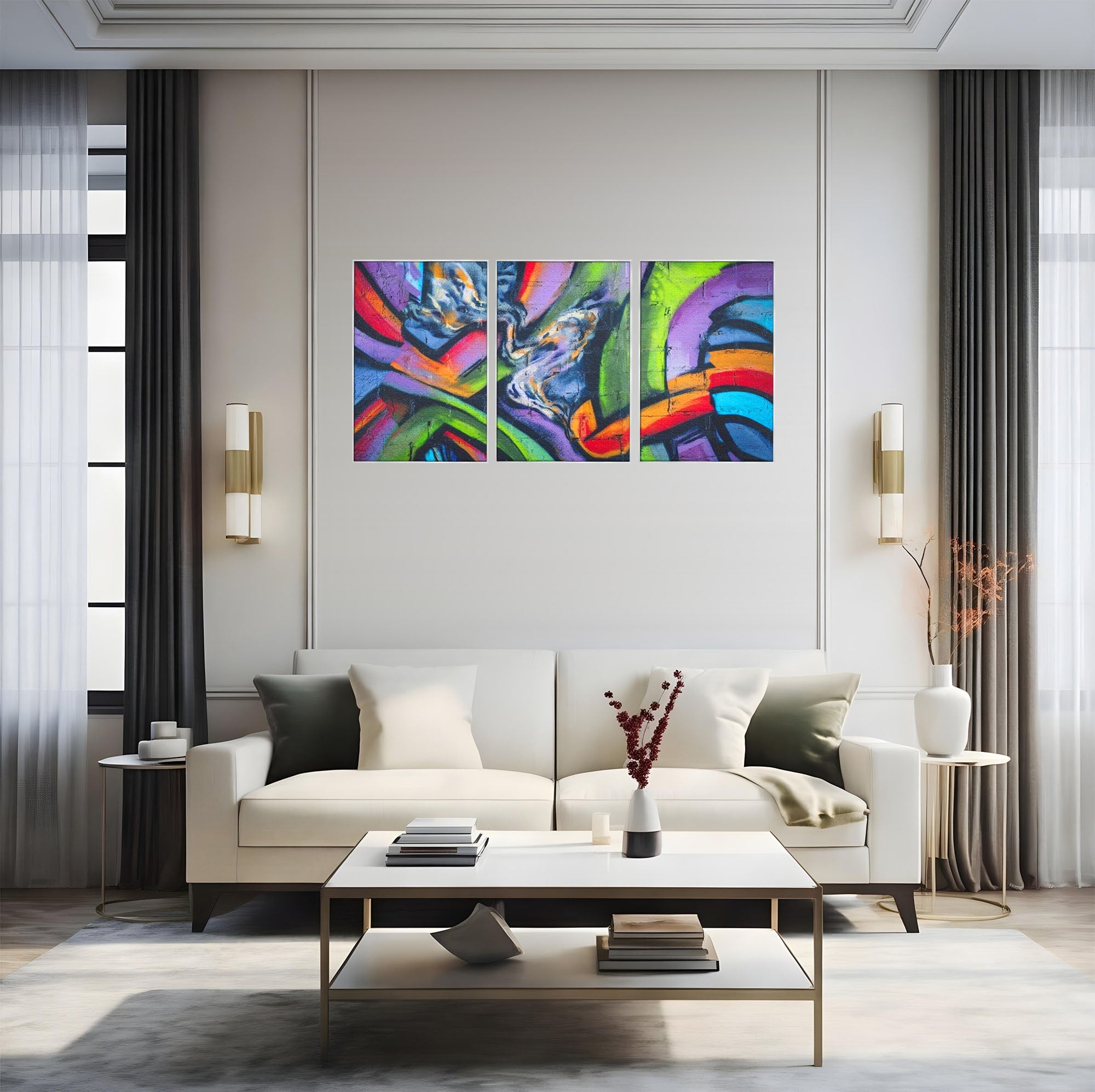 Set 3 Tablouri Canvas Premium LuxCanva® A3-1090, Graffiti, Abstract, Street Art, Multicolor, Culori Vibrante