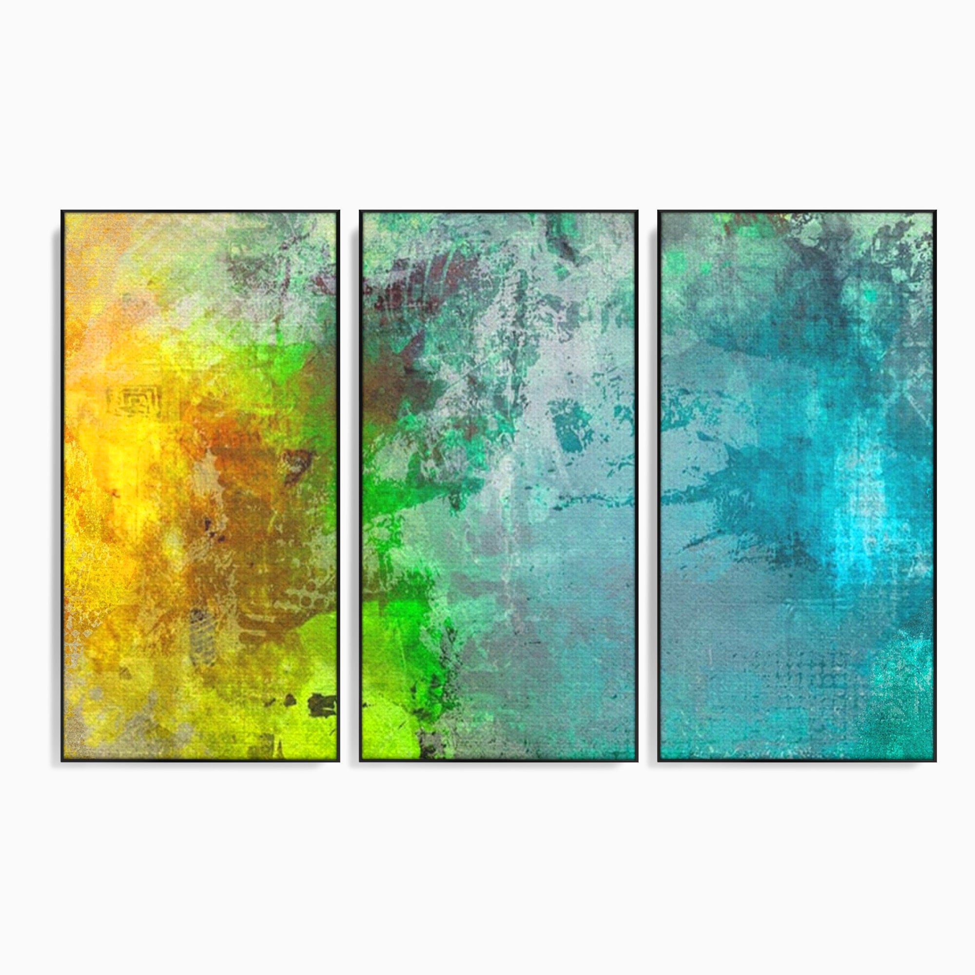 Set 3 Tablouri Canvas Premium LuxCanva® A3-1091, Colorful Green, Abstract, Verde, Blue, Multicolor, Culori Vibrante