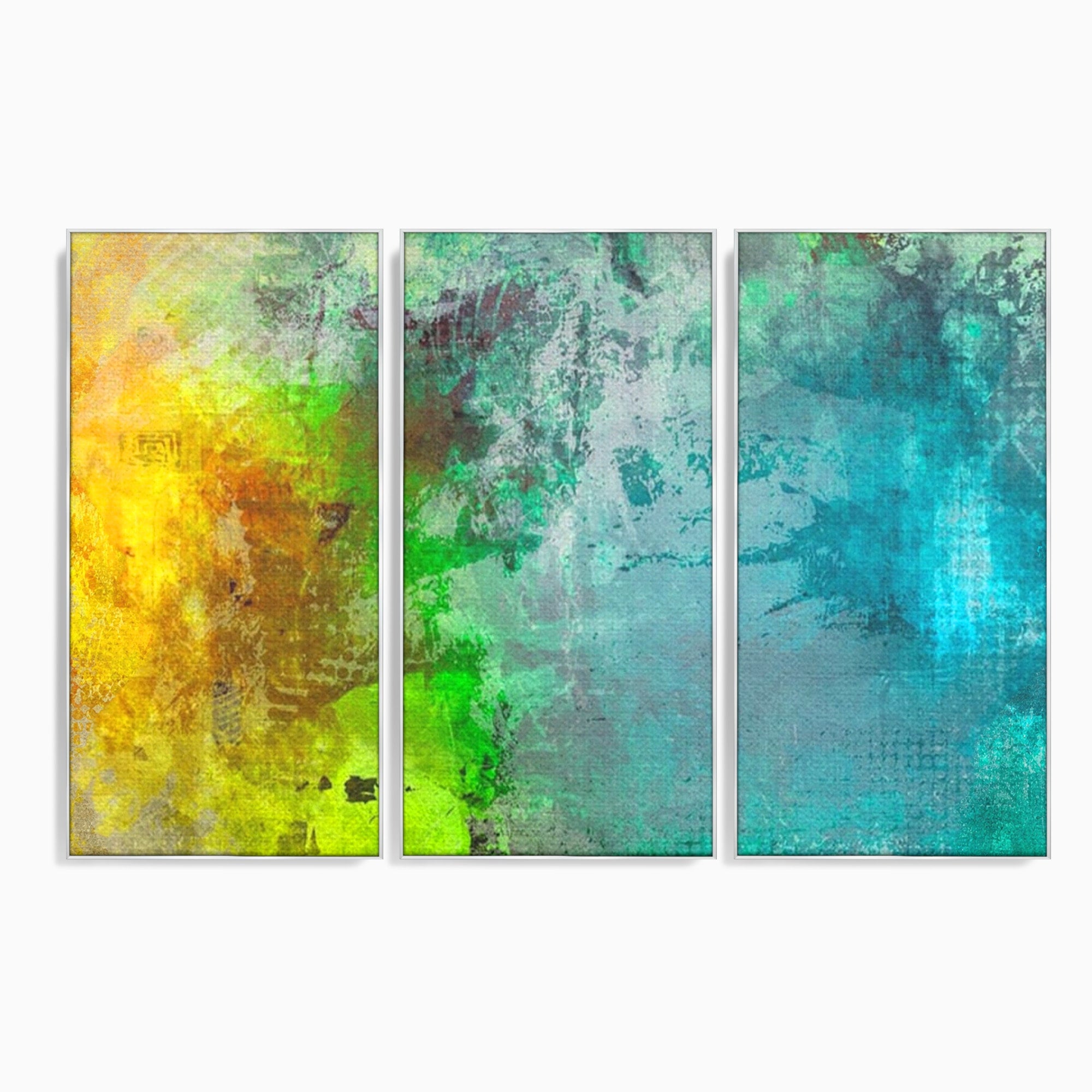 Set 3 Tablouri Canvas Premium LuxCanva® A3-1091, Colorful Green, Abstract, Verde, Blue, Multicolor, Culori Vibrante