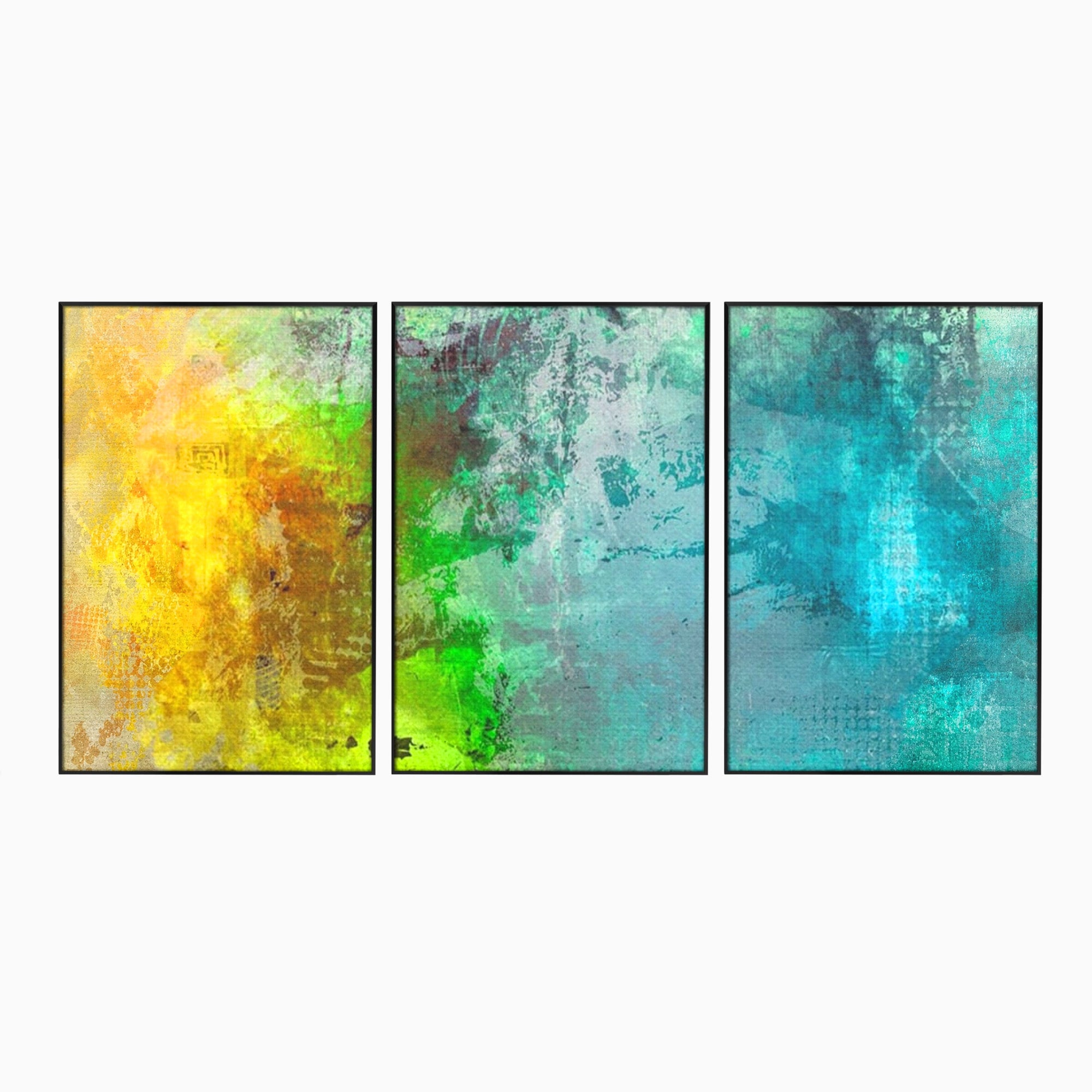 Set 3 Tablouri Canvas Premium LuxCanva® A3-1091, Colorful Green, Abstract, Verde, Blue, Multicolor, Culori Vibrante