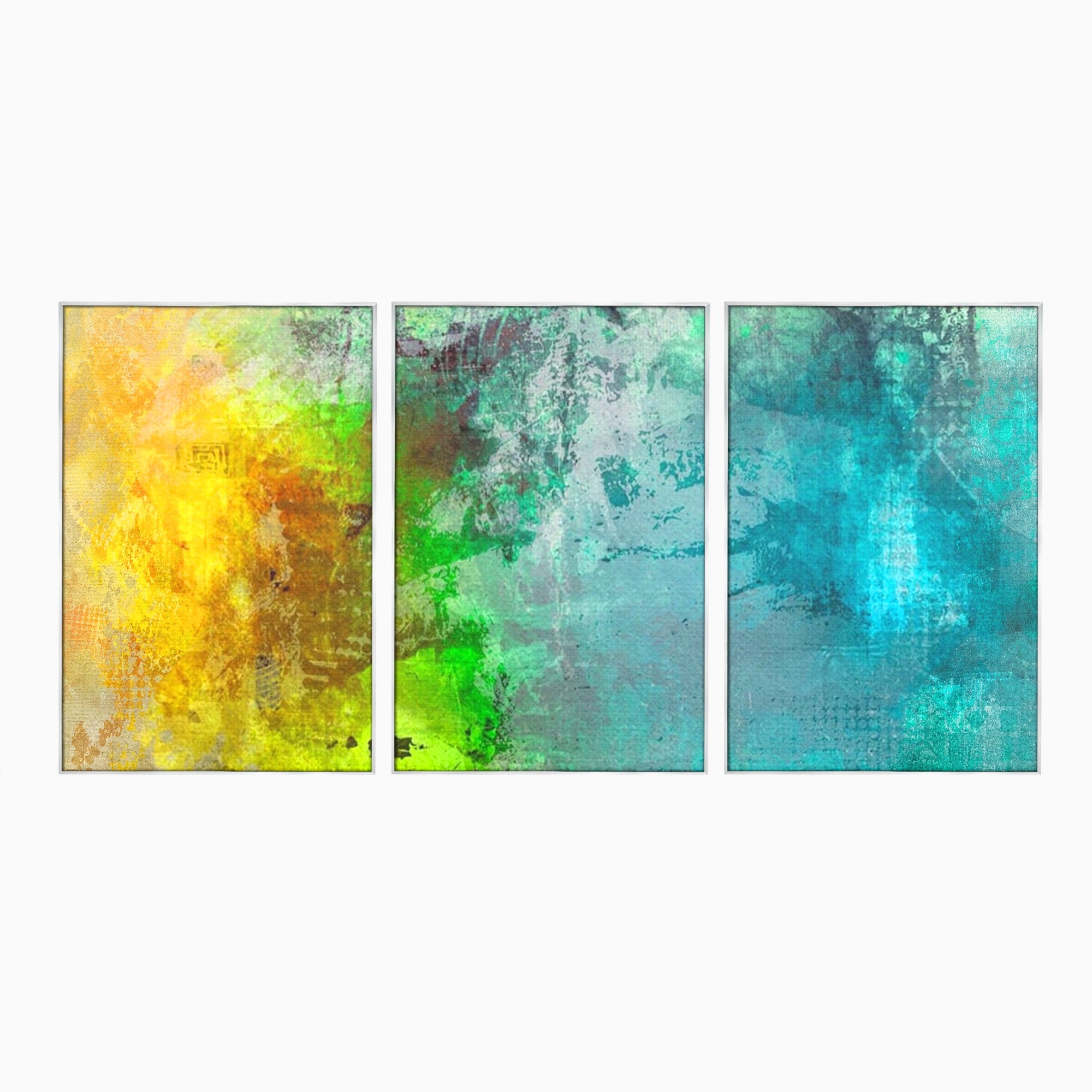Set 3 Tablouri Canvas Premium LuxCanva® A3-1091, Colorful Green, Abstract, Verde, Blue, Multicolor, Culori Vibrante