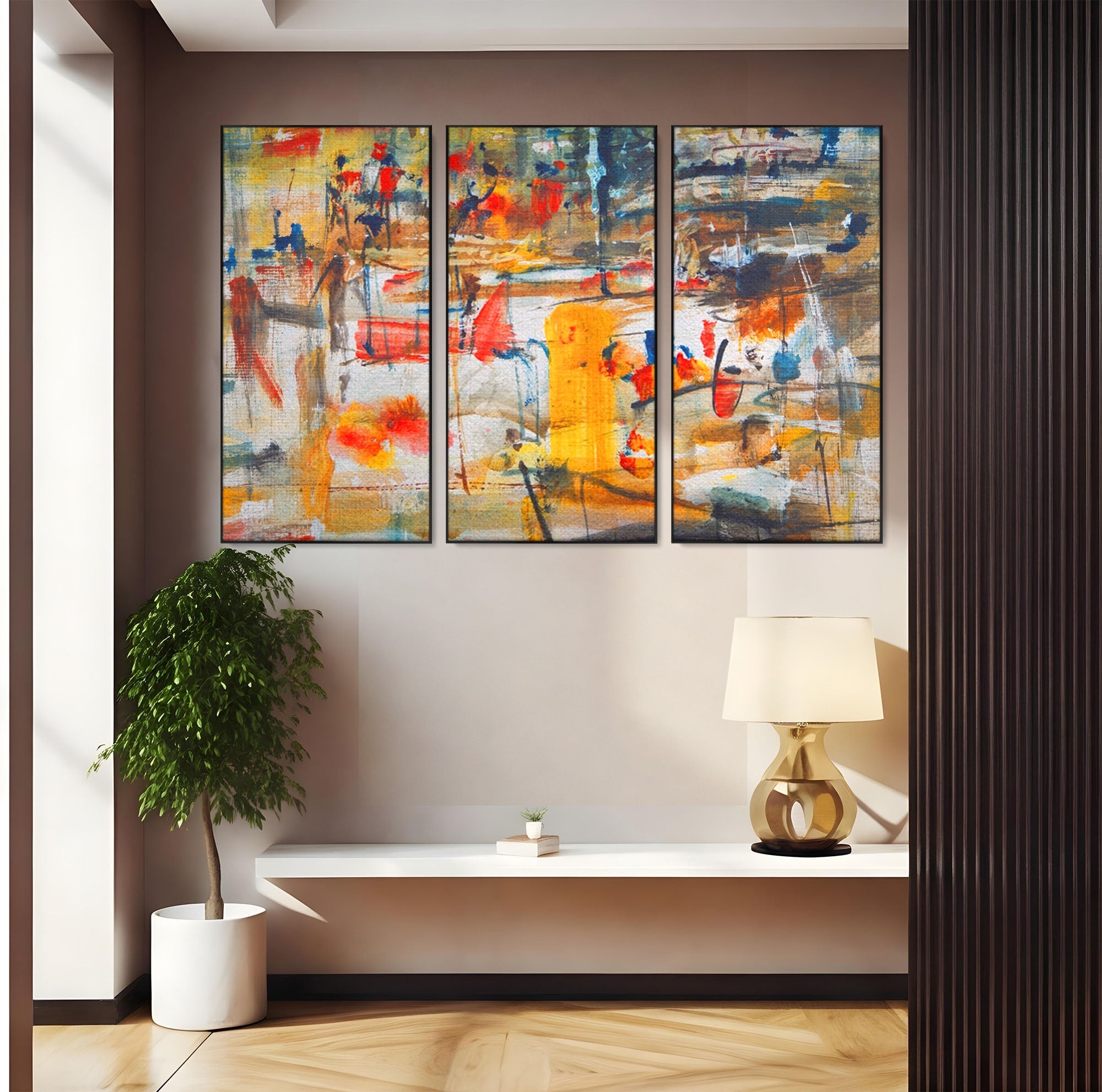 Set 3 Tablouri Canvas Premium LuxCanva® A3-1094, Dansul Culorilor, Arta Abstracta, Culoare, Pictura, Culori Vibrante
