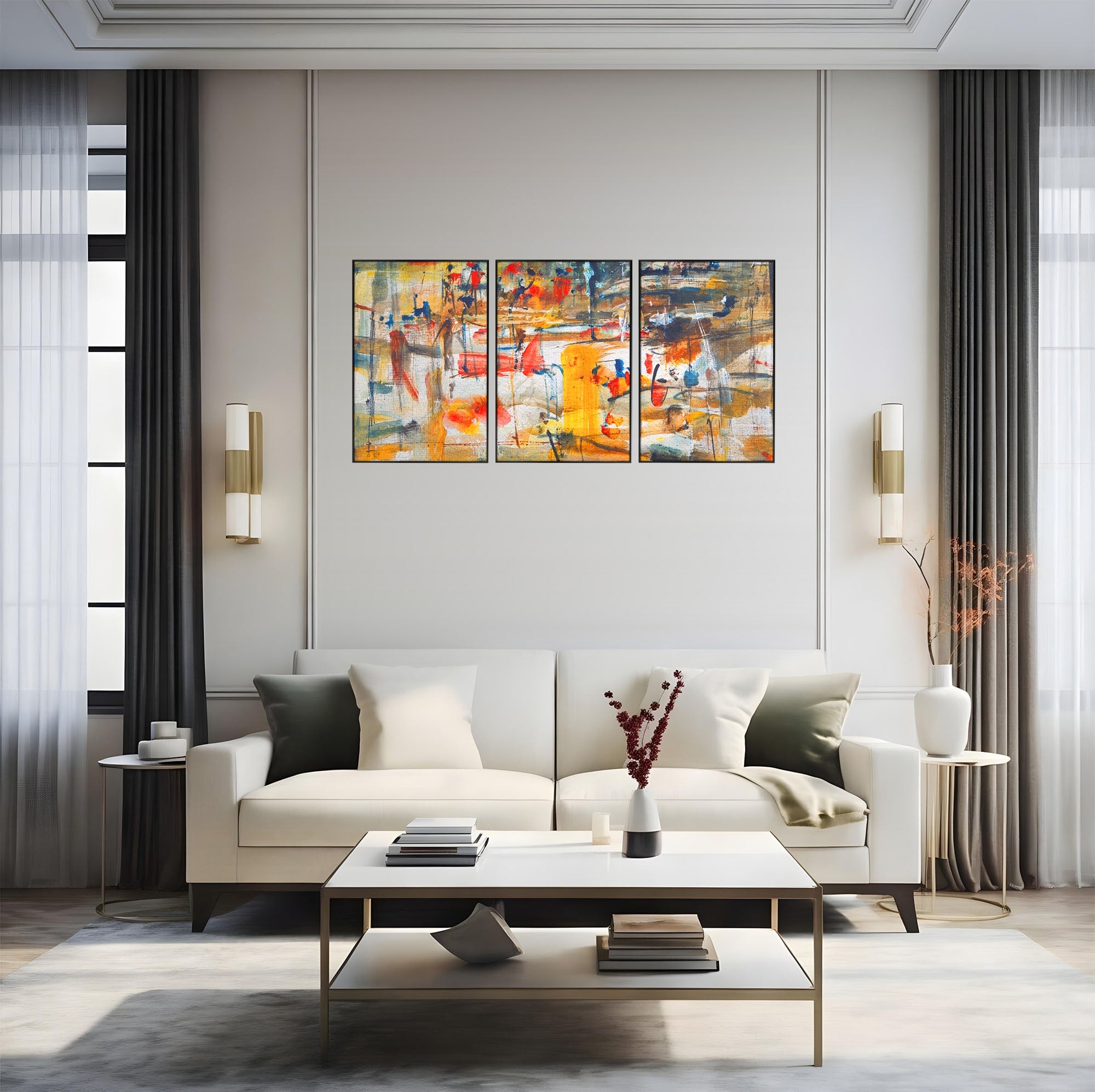 Set 3 Tablouri Canvas Premium LuxCanva® A3-1094, Dansul Culorilor, Arta Abstracta, Culoare, Pictura, Culori Vibrante