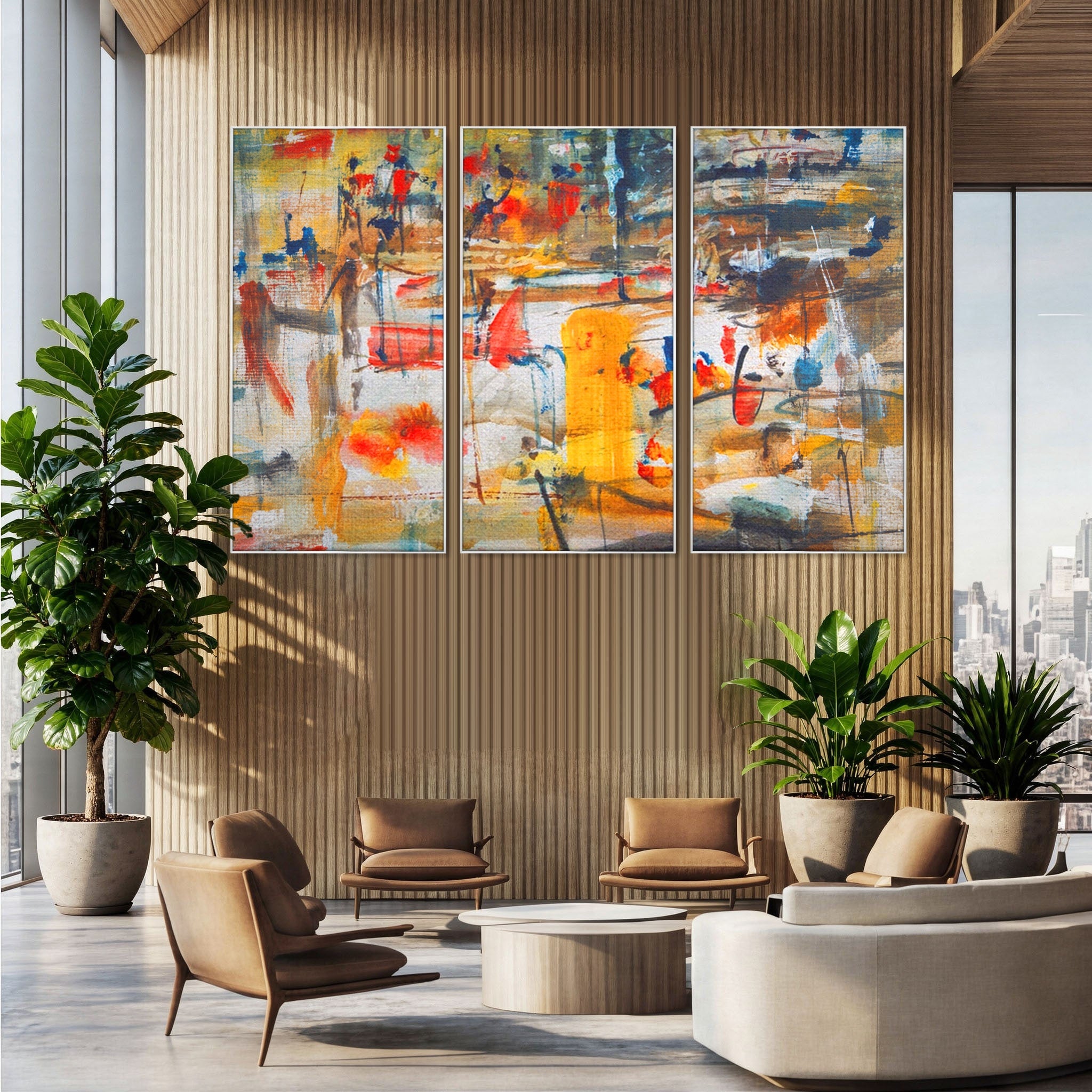 Set 3 Tablouri Canvas Premium LuxCanva® A3-1094, Dansul Culorilor, Arta Abstracta, Culoare, Pictura, Culori Vibrante