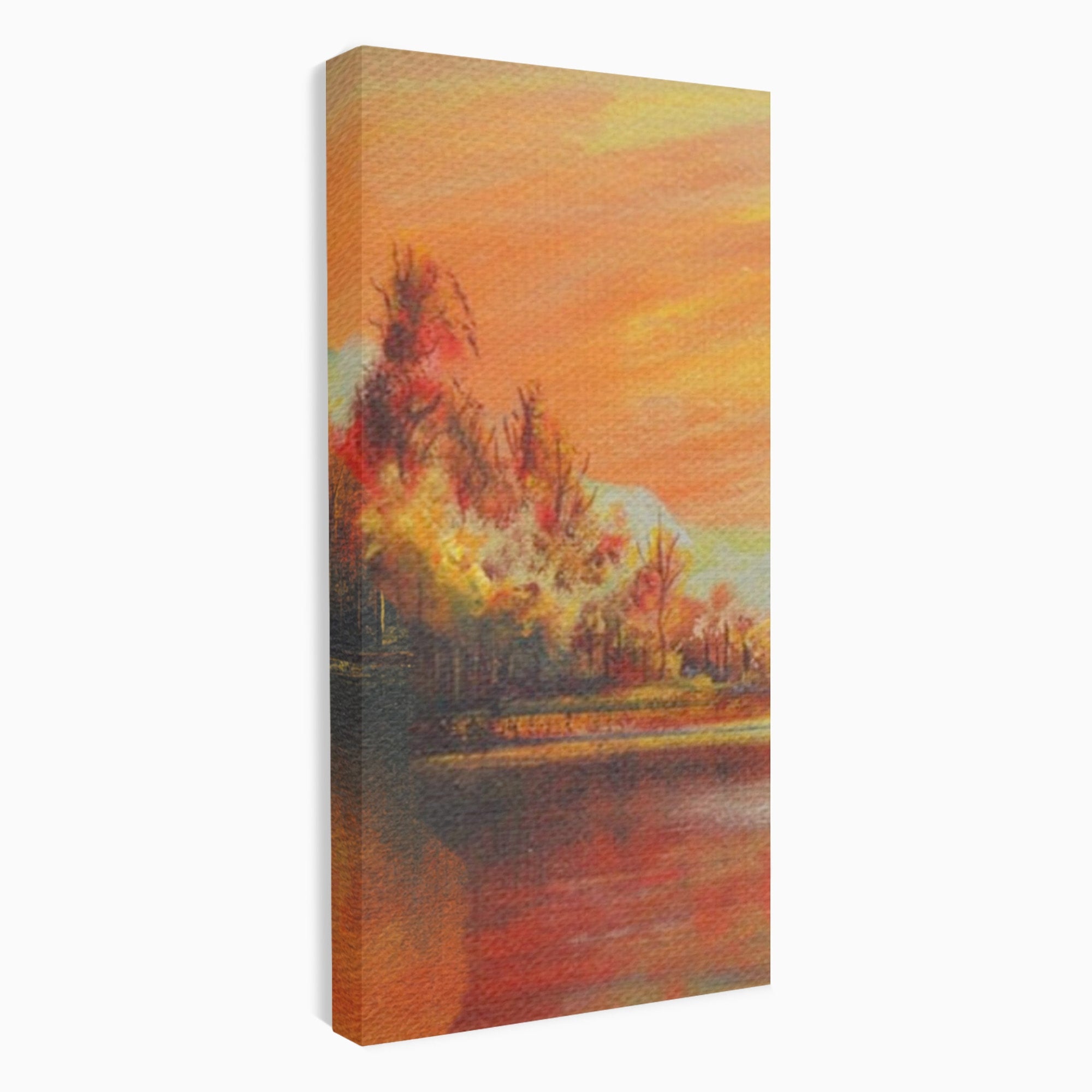 Set 3 Tablouri Canvas Premium LuxCanva® A3-1102, Apus De Toamna, Peisaj, Padure, Lac, Copaci, Culori Vibrante