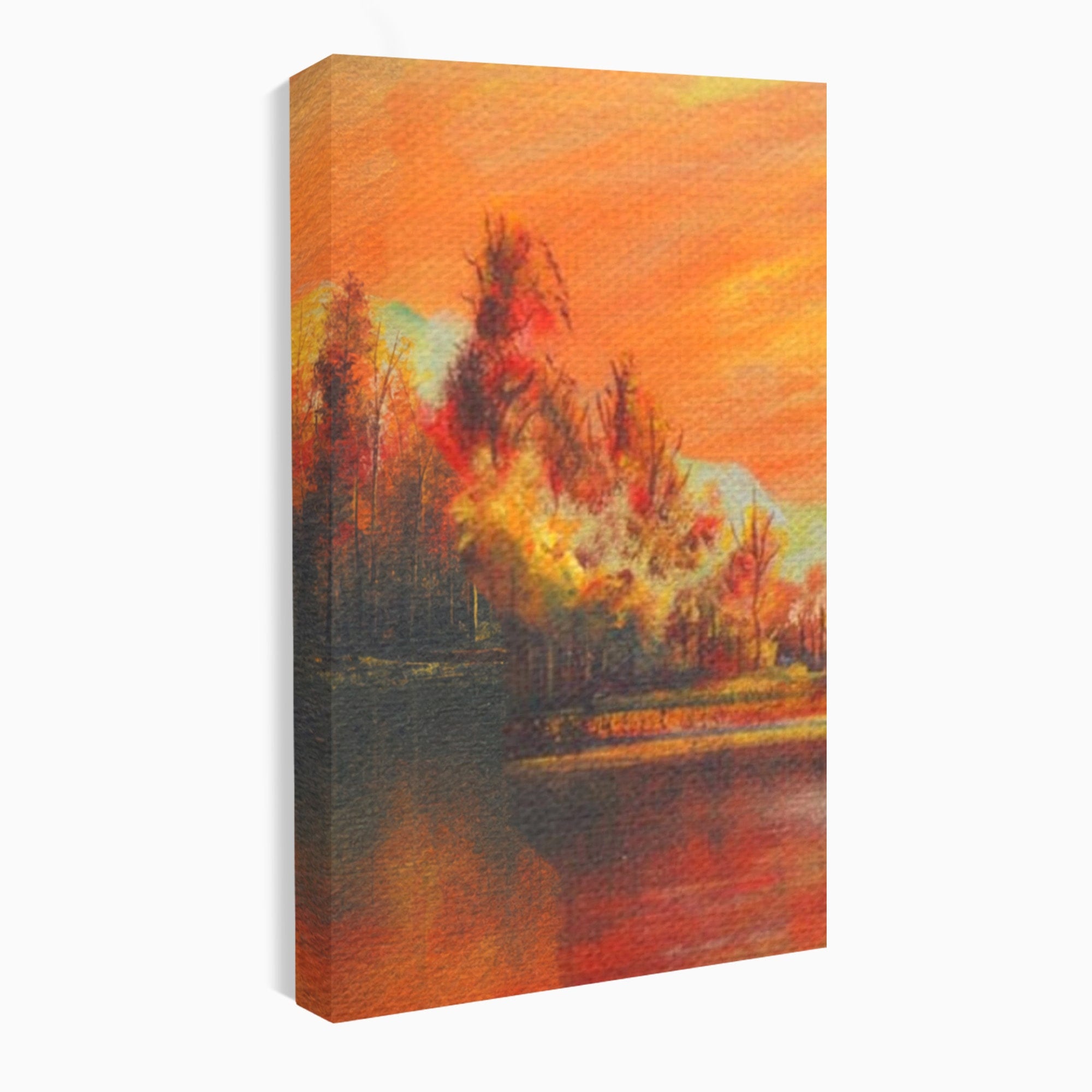 Set 3 Tablouri Canvas Premium LuxCanva® A3-1102, Apus De Toamna, Peisaj, Padure, Lac, Copaci, Culori Vibrante