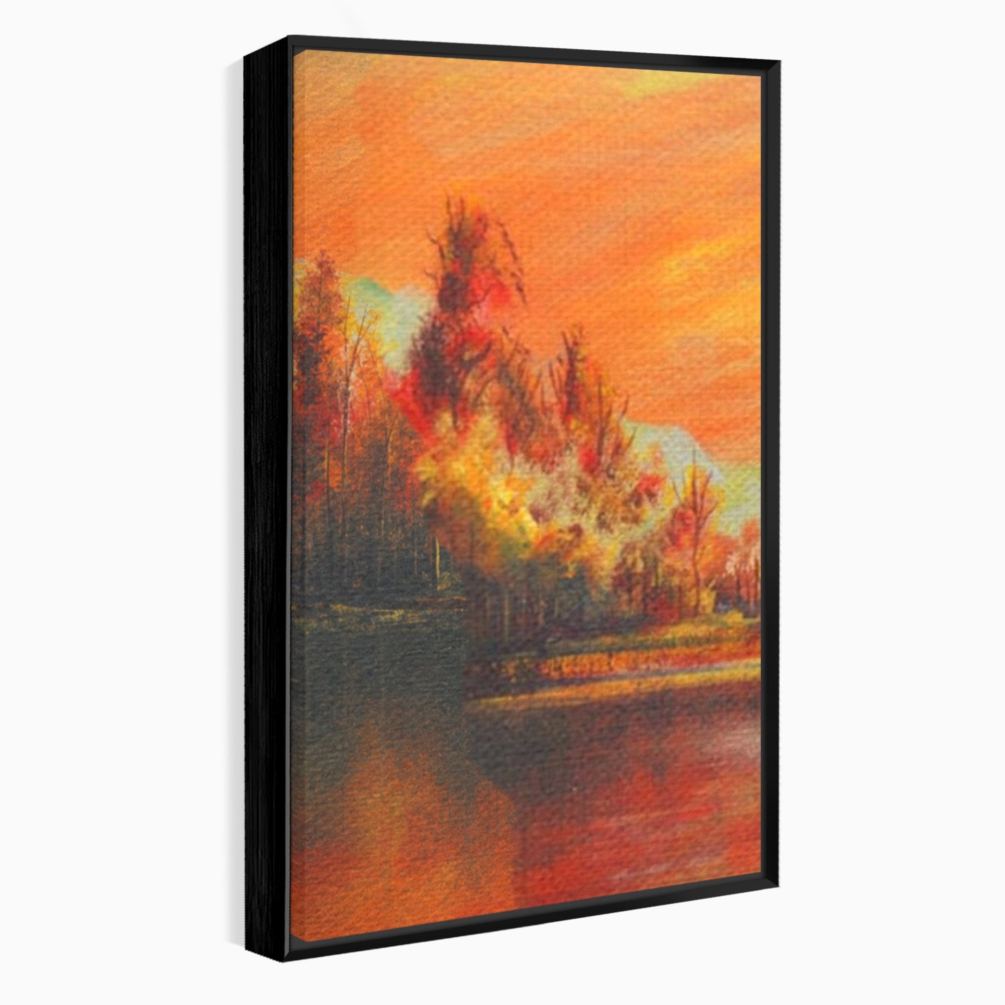 Set 3 Tablouri Canvas Premium LuxCanva® A3-1102, Apus De Toamna, Peisaj, Padure, Lac, Copaci, Culori Vibrante