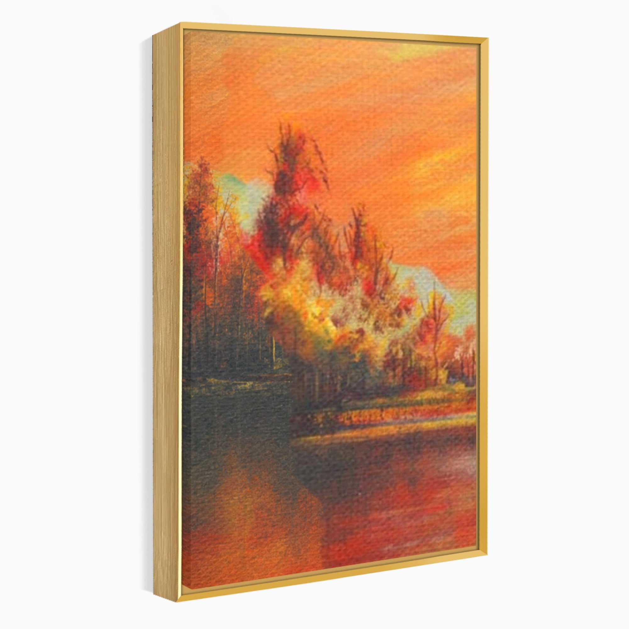 Set 3 Tablouri Canvas Premium LuxCanva® A3-1102, Apus De Toamna, Peisaj, Padure, Lac, Copaci, Culori Vibrante