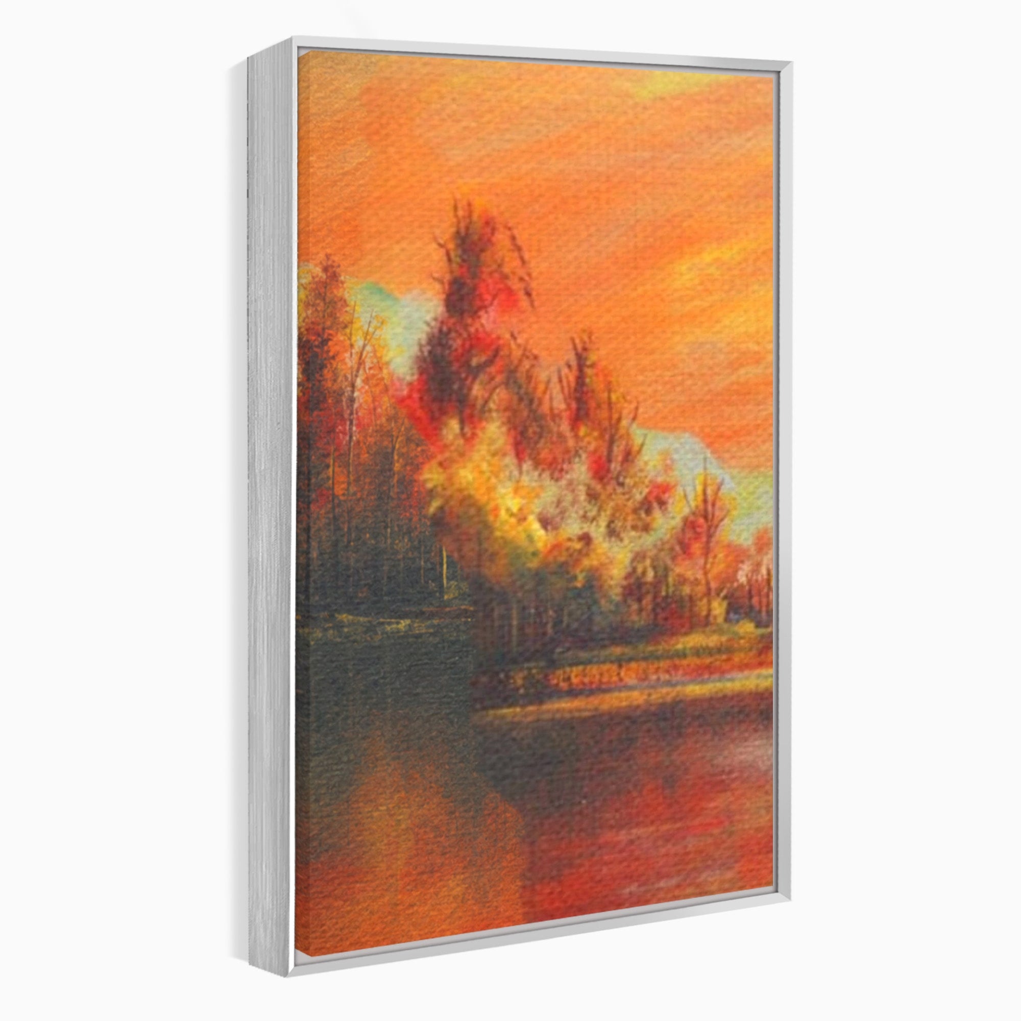 Set 3 Tablouri Canvas Premium LuxCanva® A3-1102, Apus De Toamna, Peisaj, Padure, Lac, Copaci, Culori Vibrante