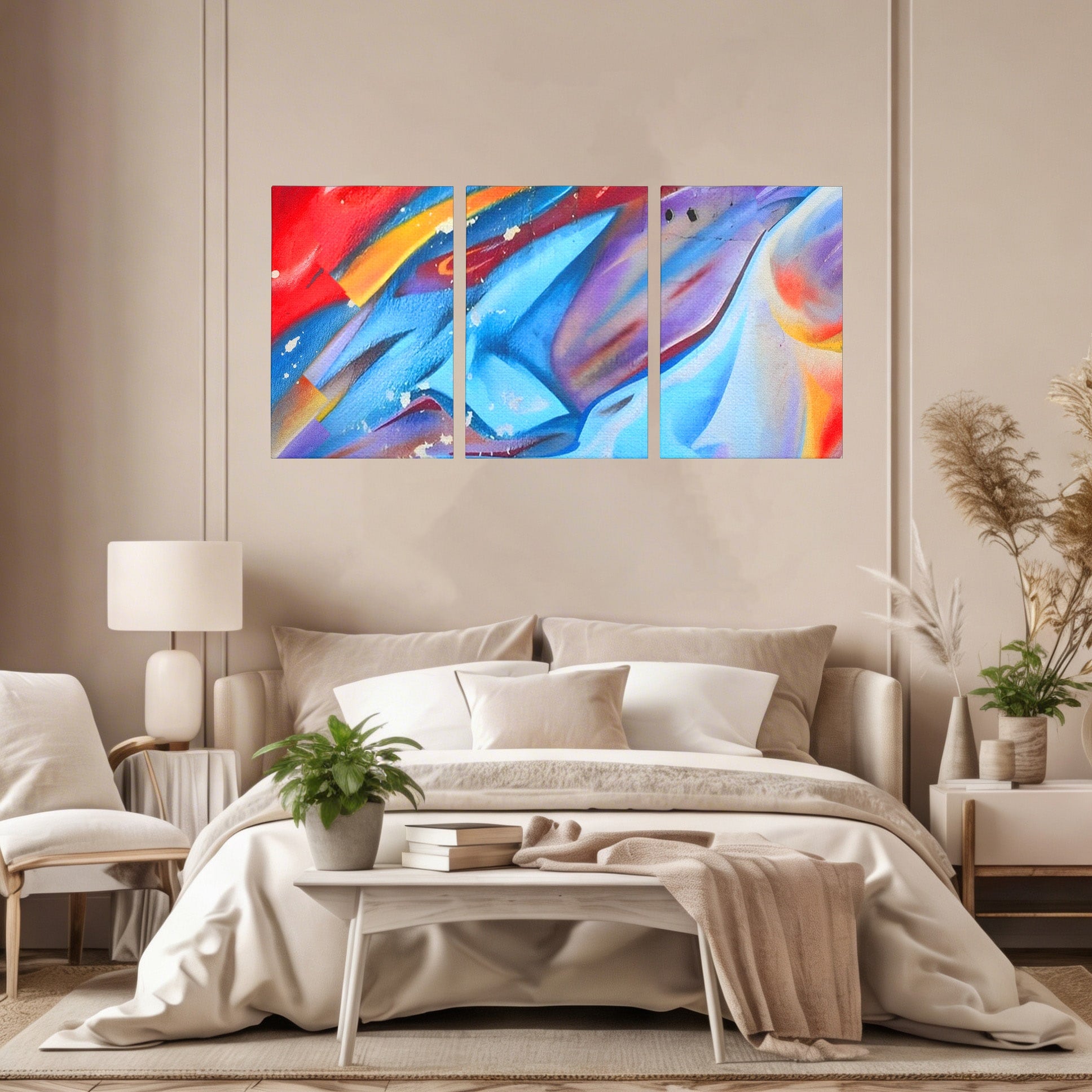 Set 3 Tablouri Canvas Premium LuxCanva® A3-1174, Colorful Graffiti, Graffiti, Multicolor, Birou, Culori Vibrante
