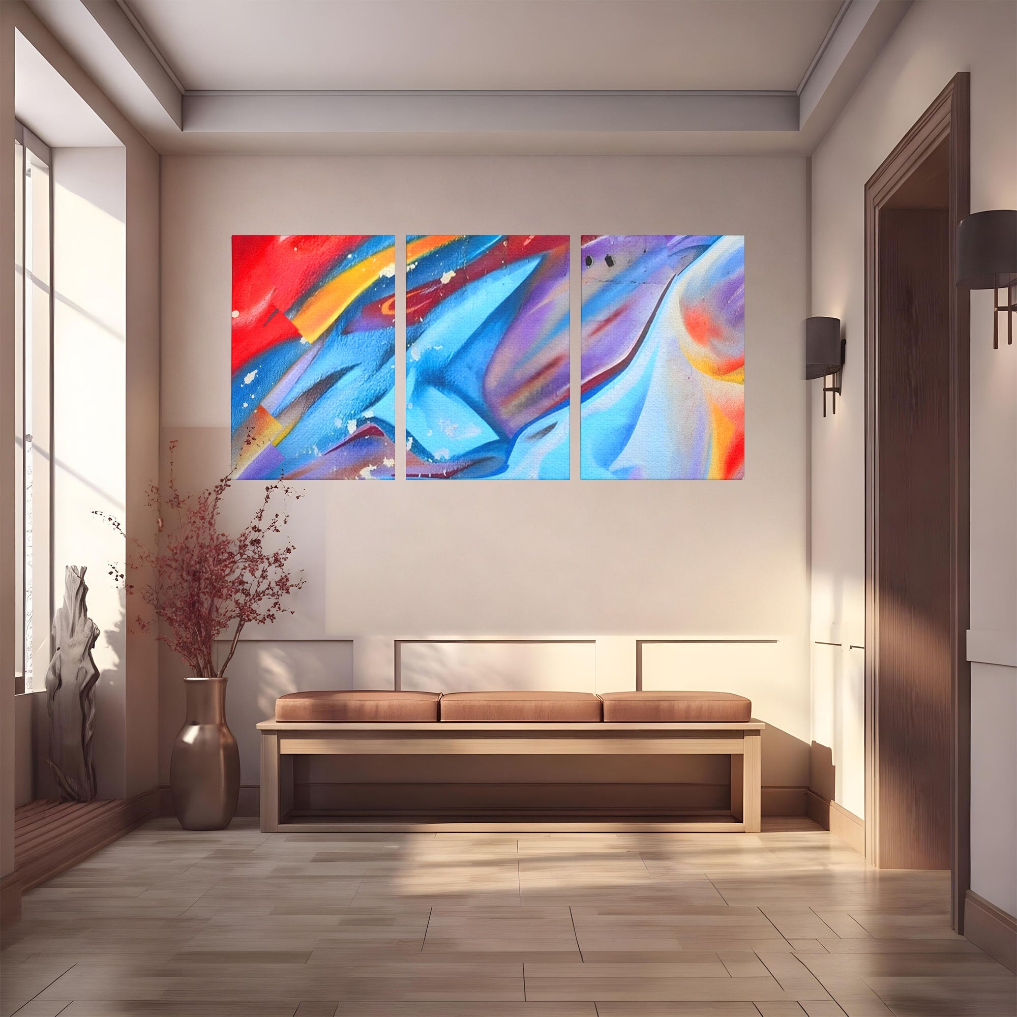 Set 3 Tablouri Canvas Premium LuxCanva® A3-1174, Colorful Graffiti, Graffiti, Multicolor, Birou, Culori Vibrante