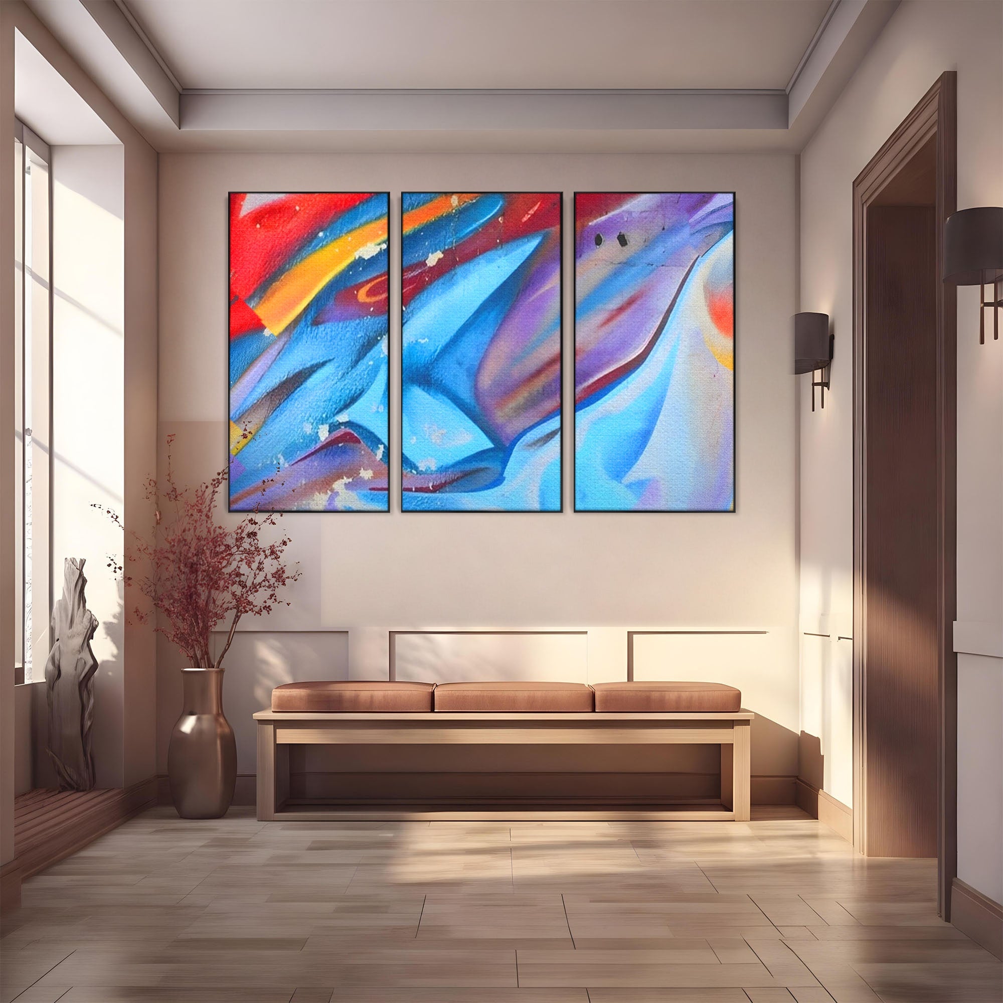 Set 3 Tablouri Canvas Premium LuxCanva® A3-1174, Colorful Graffiti, Graffiti, Multicolor, Birou, Culori Vibrante