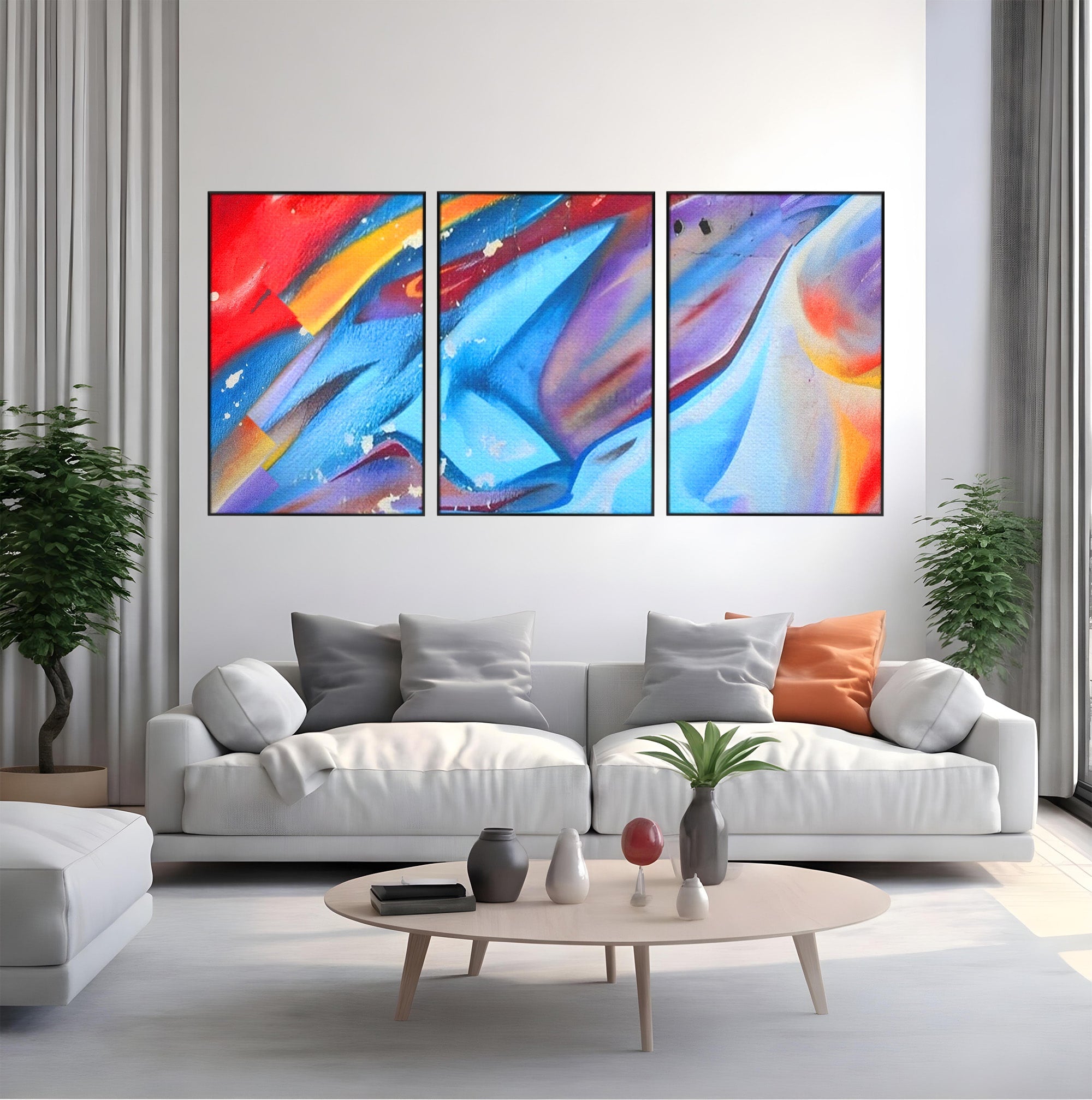 Set 3 Tablouri Canvas Premium LuxCanva® A3-1174, Colorful Graffiti, Graffiti, Multicolor, Birou, Culori Vibrante