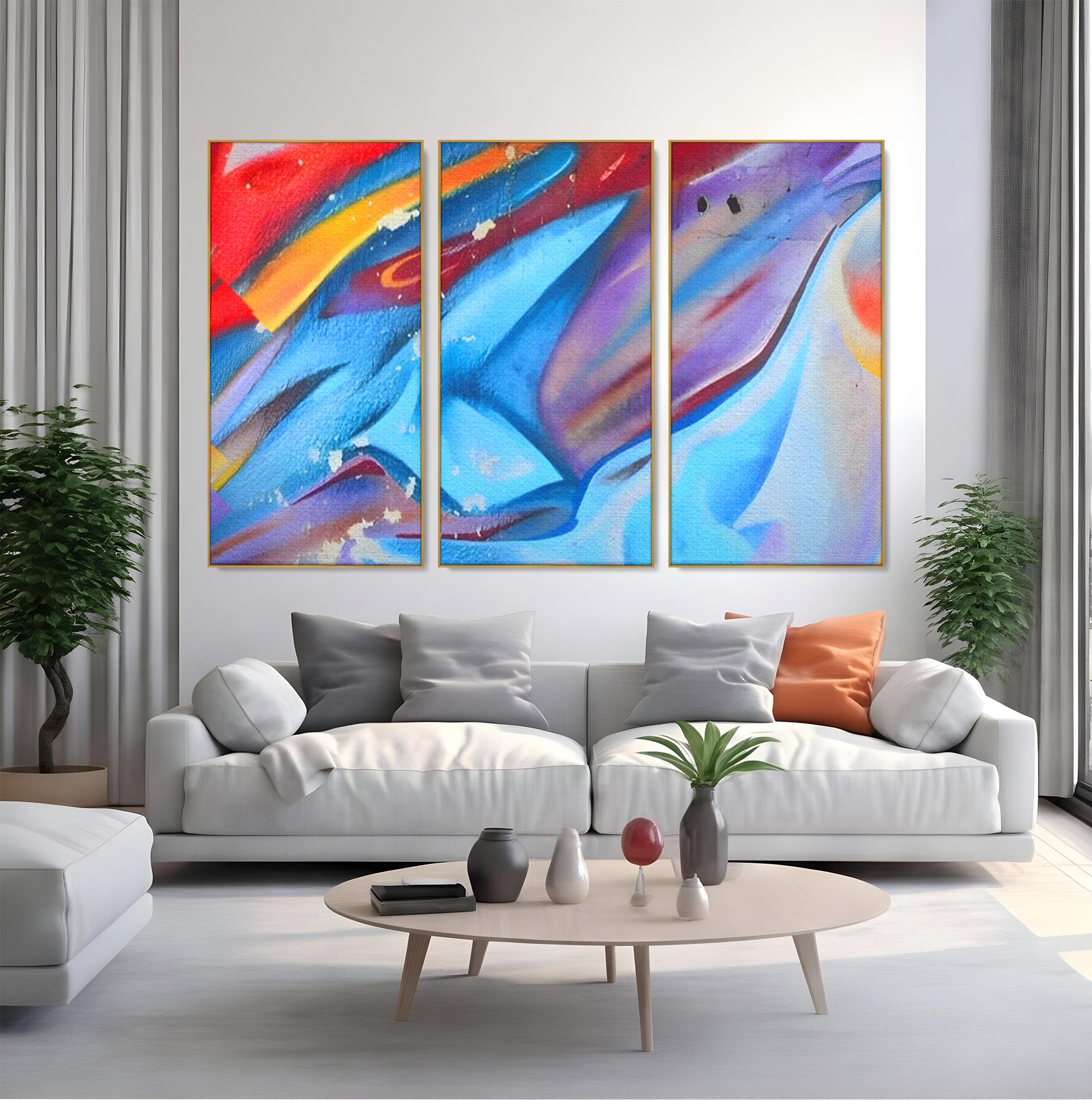 Set 3 Tablouri Canvas Premium LuxCanva® A3-1174, Colorful Graffiti, Graffiti, Multicolor, Birou, Culori Vibrante