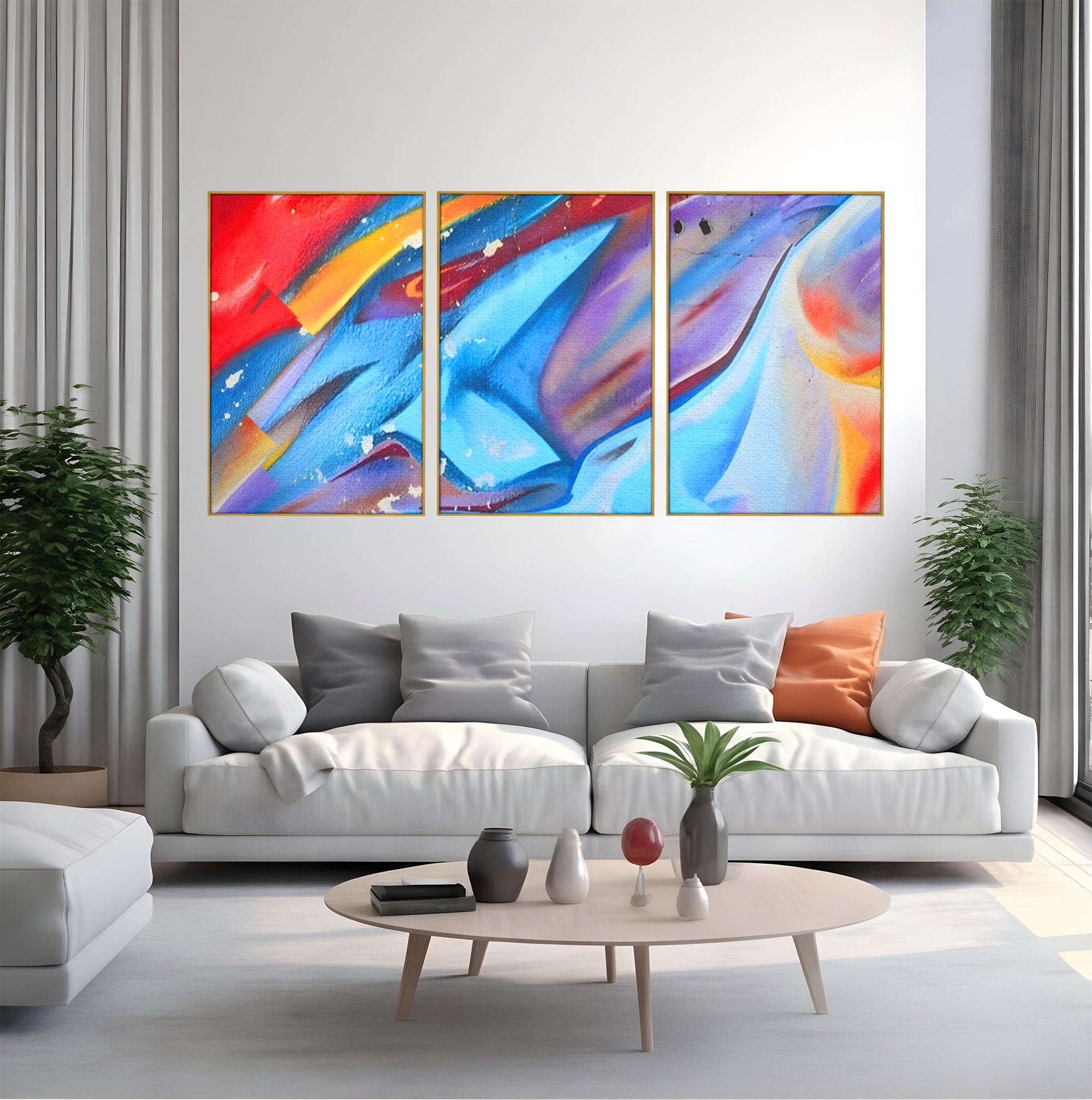 Set 3 Tablouri Canvas Premium LuxCanva® A3-1174, Colorful Graffiti, Graffiti, Multicolor, Birou, Culori Vibrante