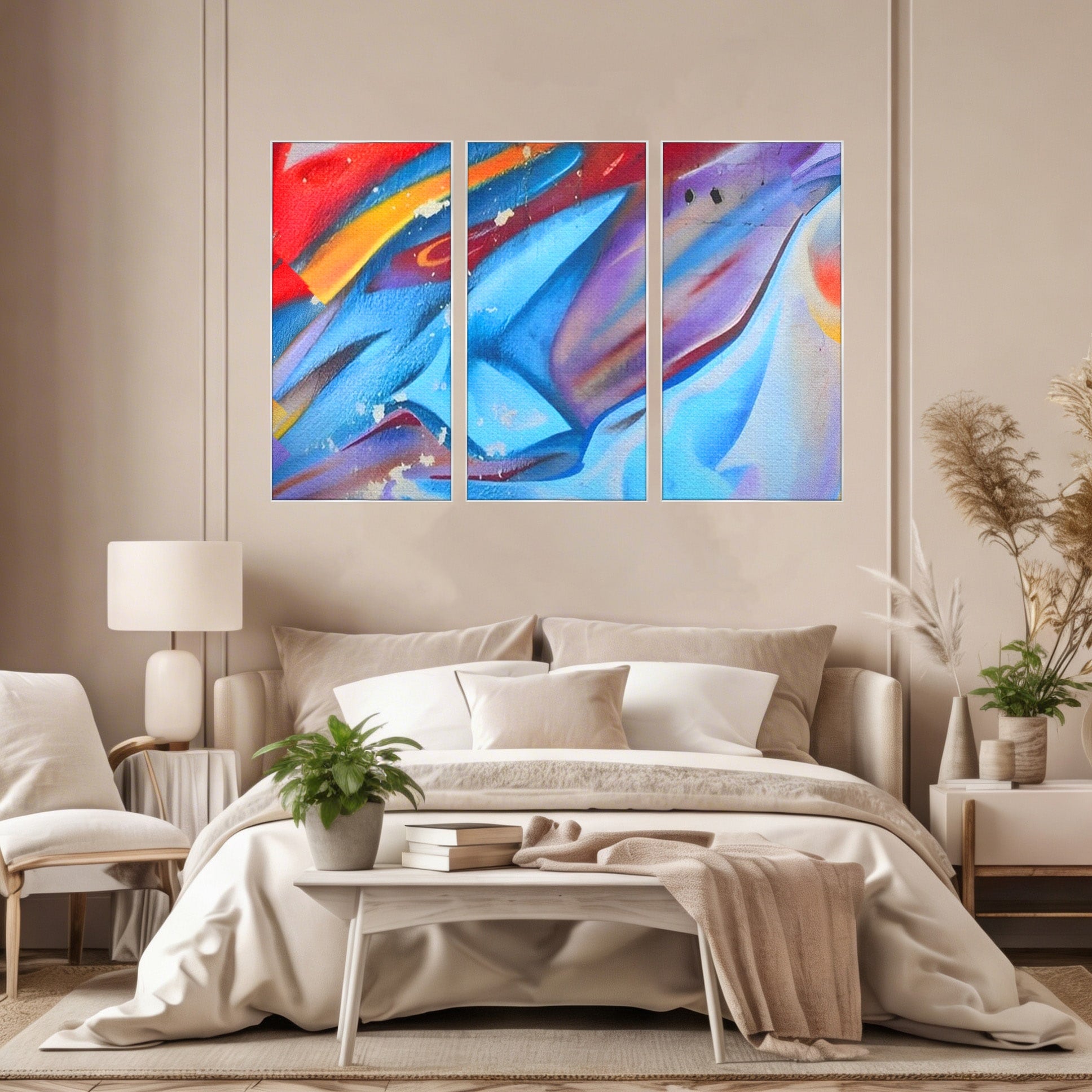 Set 3 Tablouri Canvas Premium LuxCanva® A3-1174, Colorful Graffiti, Graffiti, Multicolor, Birou, Culori Vibrante