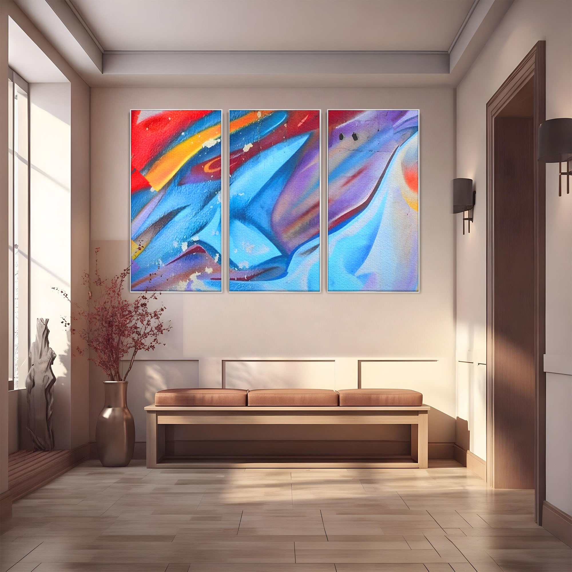 Set 3 Tablouri Canvas Premium LuxCanva® A3-1174, Colorful Graffiti, Graffiti, Multicolor, Birou, Culori Vibrante