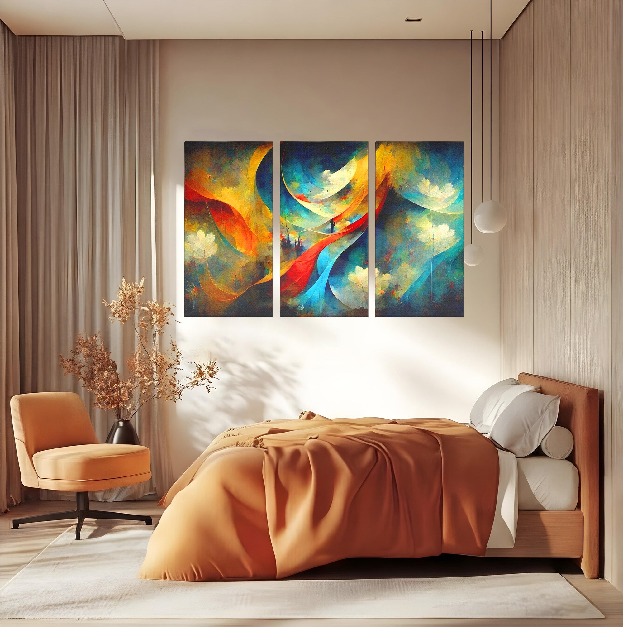 Set 3 Tablouri Canvas Premium LuxCanva® A3-1307, Sweet Dream, Living, Vise, Somn, Abstract, Dormitor, Culori Vibrante