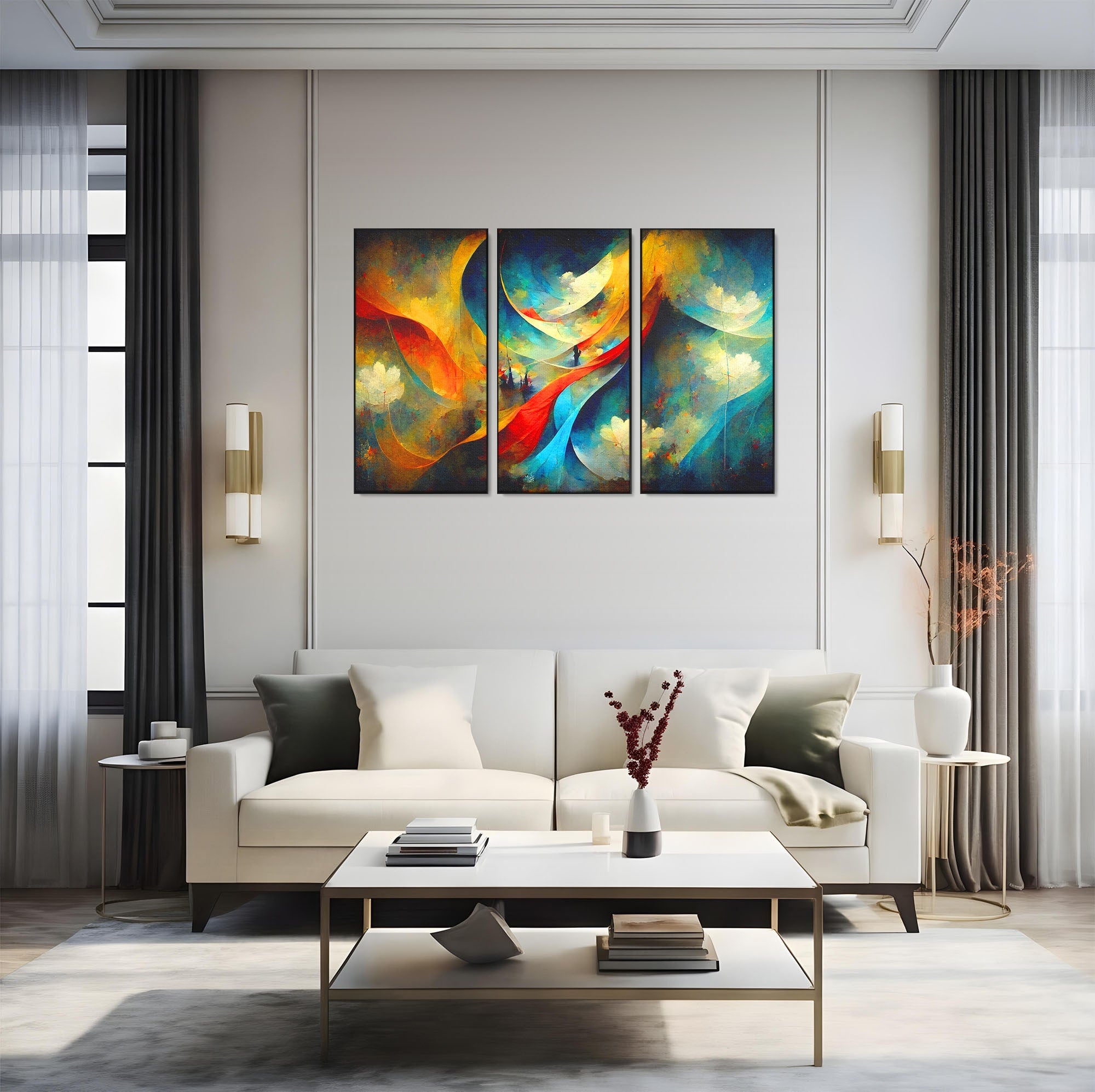 Set 3 Tablouri Canvas Premium LuxCanva® A3-1307, Sweet Dream, Living, Vise, Somn, Abstract, Dormitor, Culori Vibrante