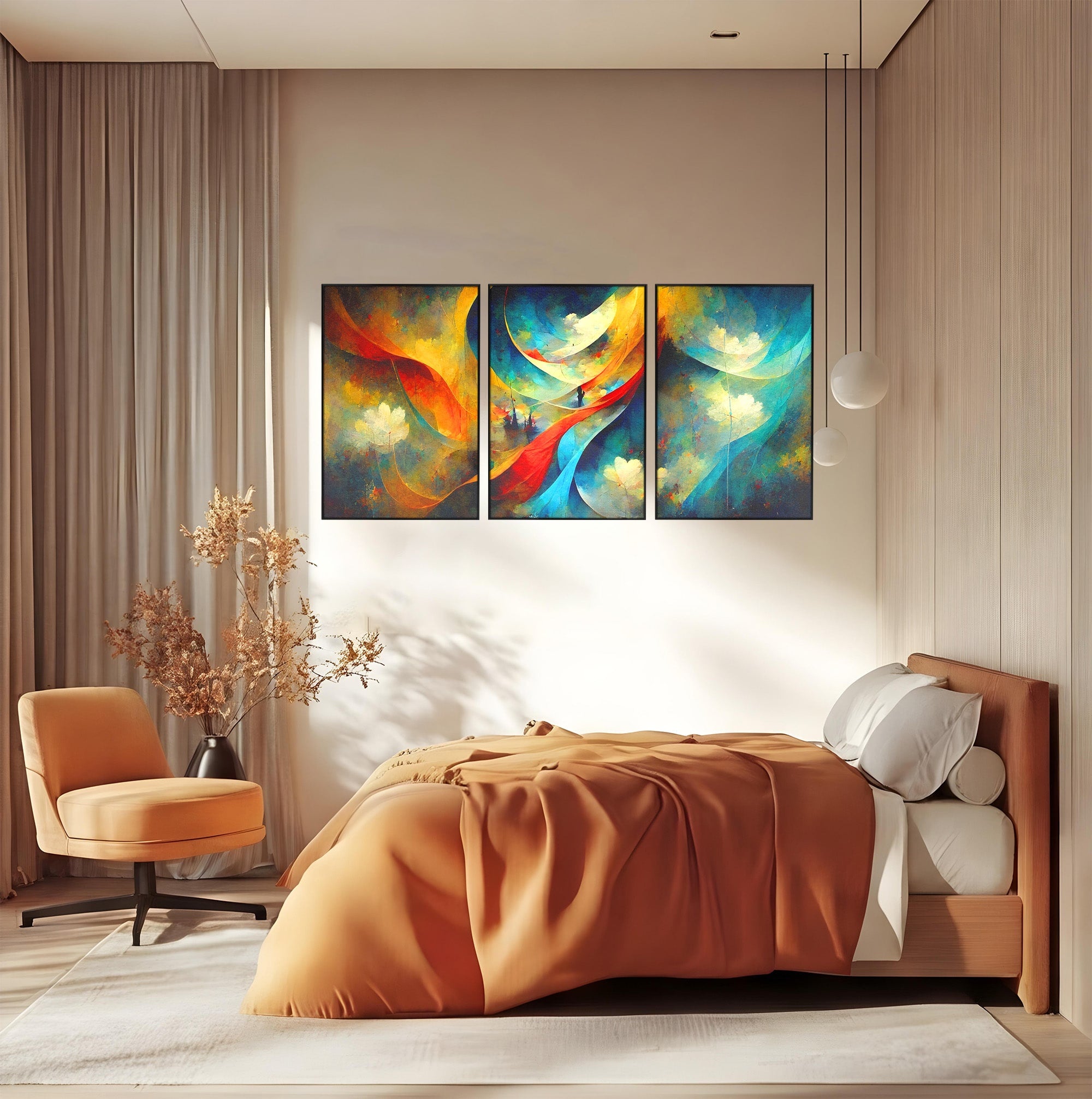 Set 3 Tablouri Canvas Premium LuxCanva® A3-1307, Sweet Dream, Living, Vise, Somn, Abstract, Dormitor, Culori Vibrante
