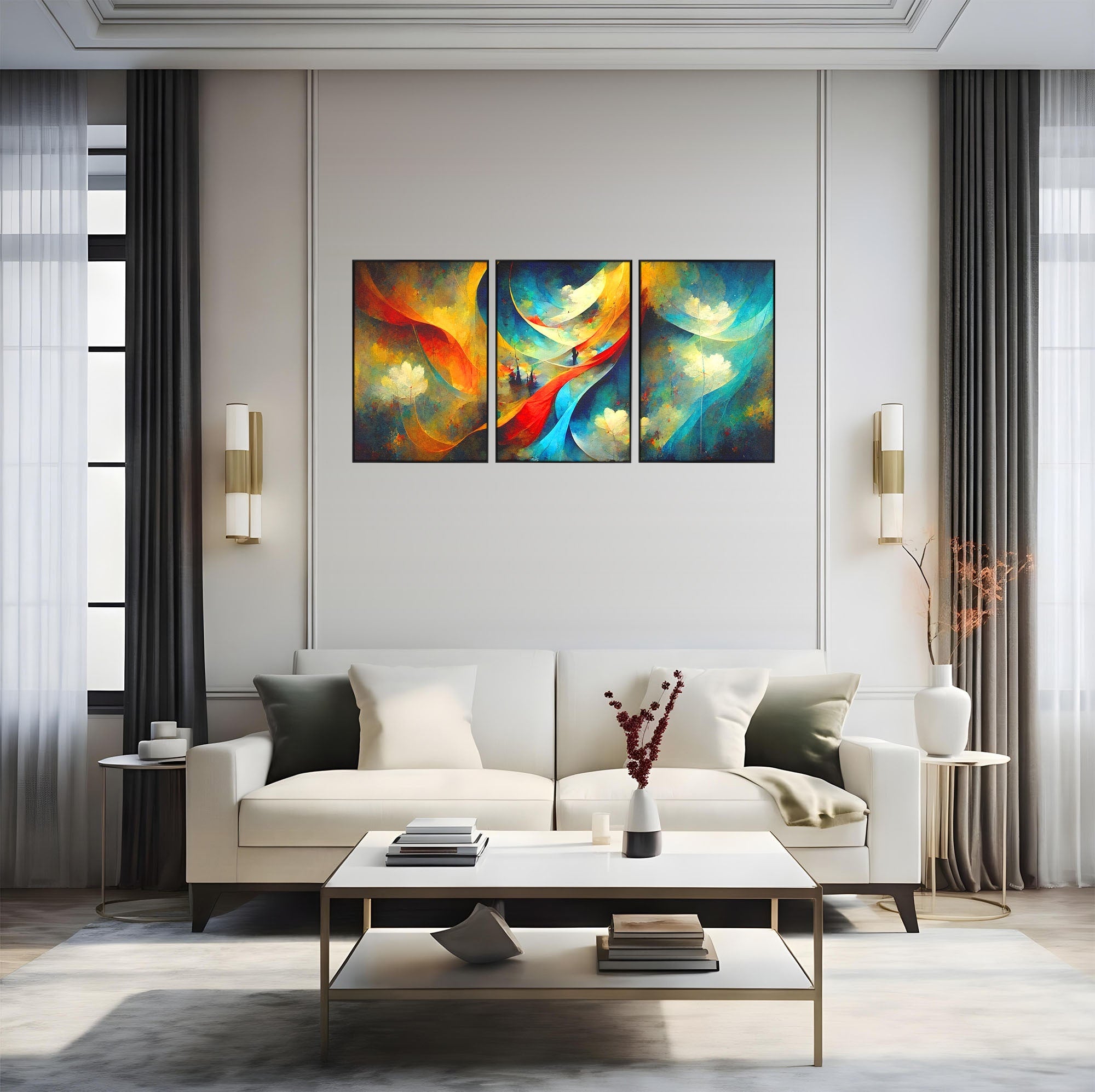Set 3 Tablouri Canvas Premium LuxCanva® A3-1307, Sweet Dream, Living, Vise, Somn, Abstract, Dormitor, Culori Vibrante
