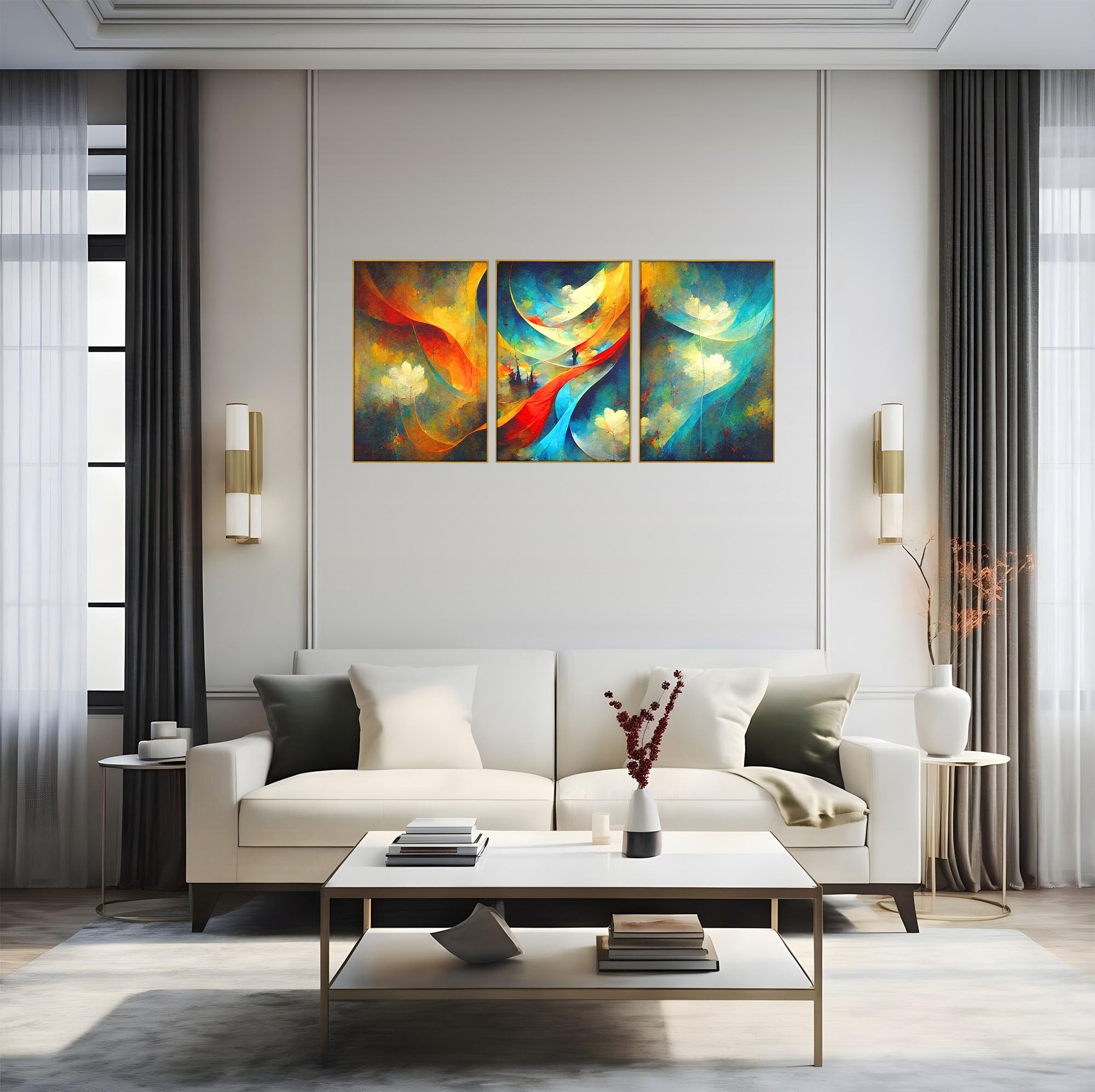 Set 3 Tablouri Canvas Premium LuxCanva® A3-1307, Sweet Dream, Living, Vise, Somn, Abstract, Dormitor, Culori Vibrante