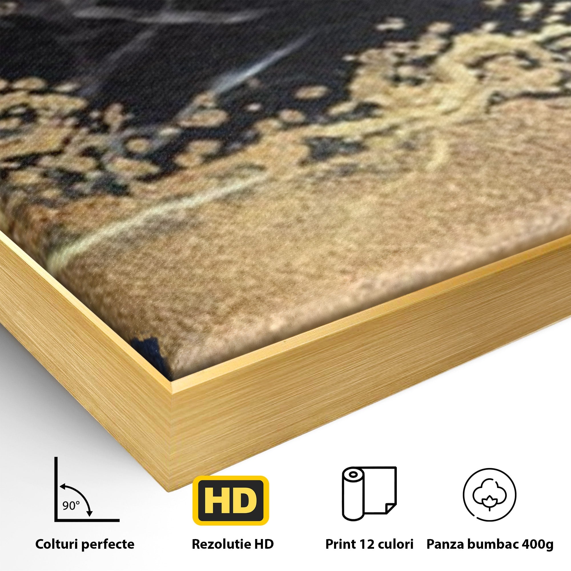 Set 3 Tablouri Canvas Premium LuxCanva® A3-1327, Black Marble, Living, Marmura, Abstract, Auriu, Dormitor, Culori Vibrante