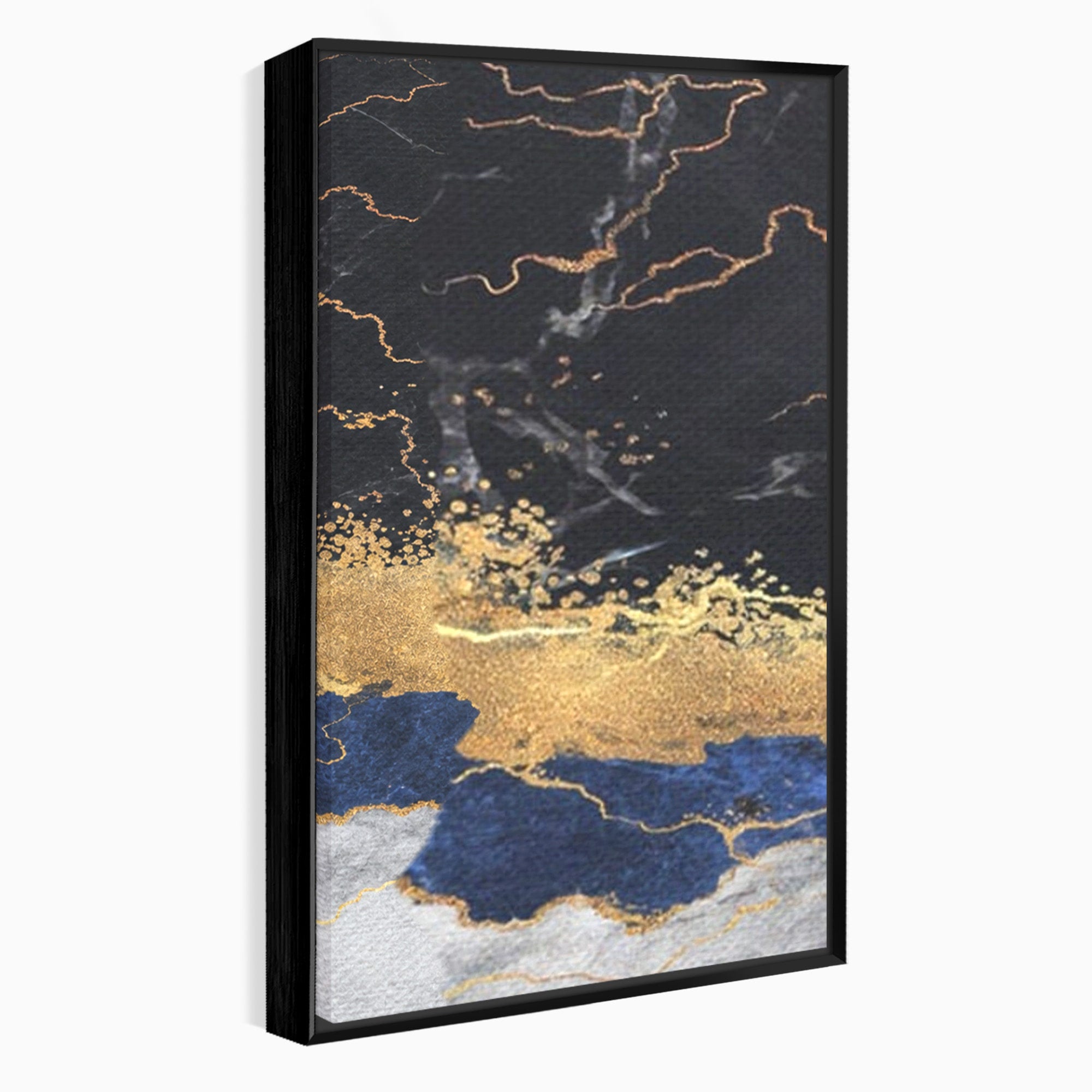 Set 3 Tablouri Canvas Premium LuxCanva® A3-1327, Black Marble, Living, Marmura, Abstract, Auriu, Dormitor, Culori Vibrante