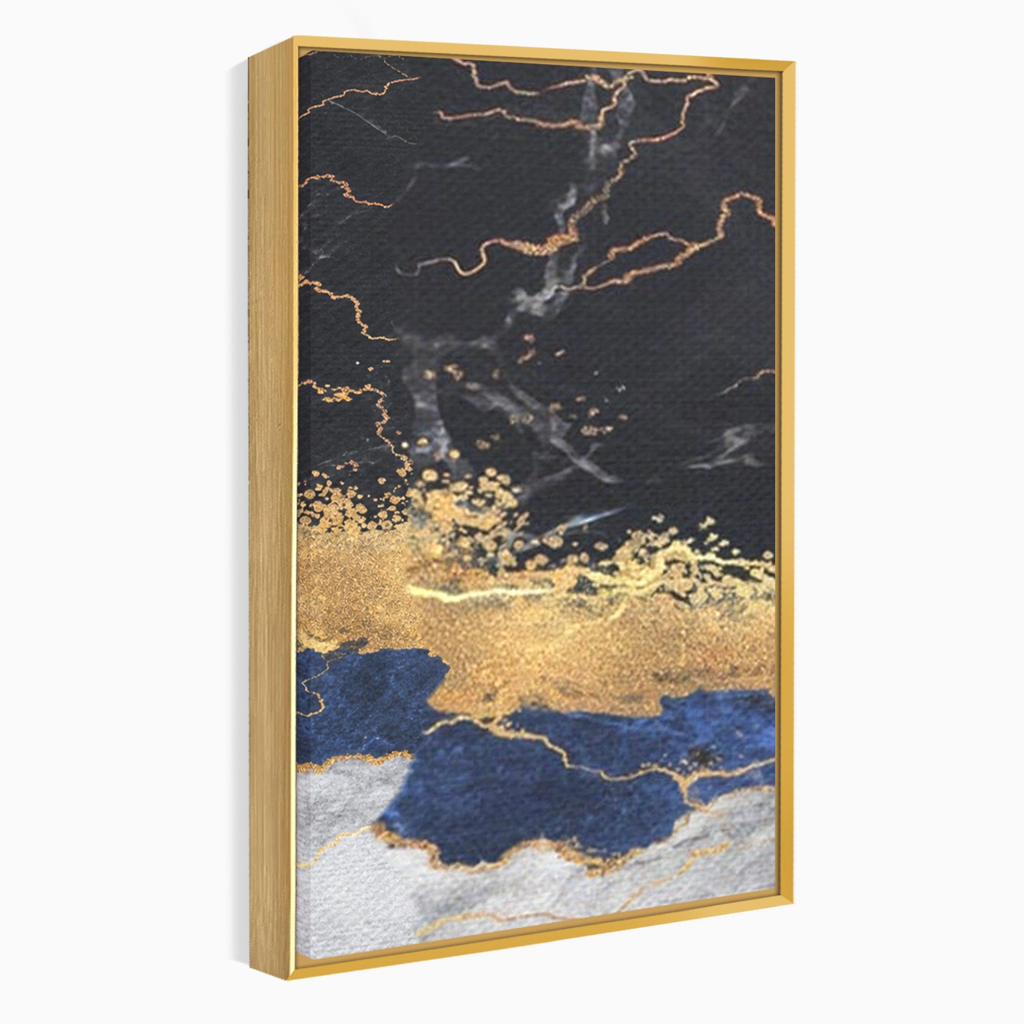 Set 3 Tablouri Canvas Premium LuxCanva® A3-1327, Black Marble, Living, Marmura, Abstract, Auriu, Dormitor, Culori Vibrante