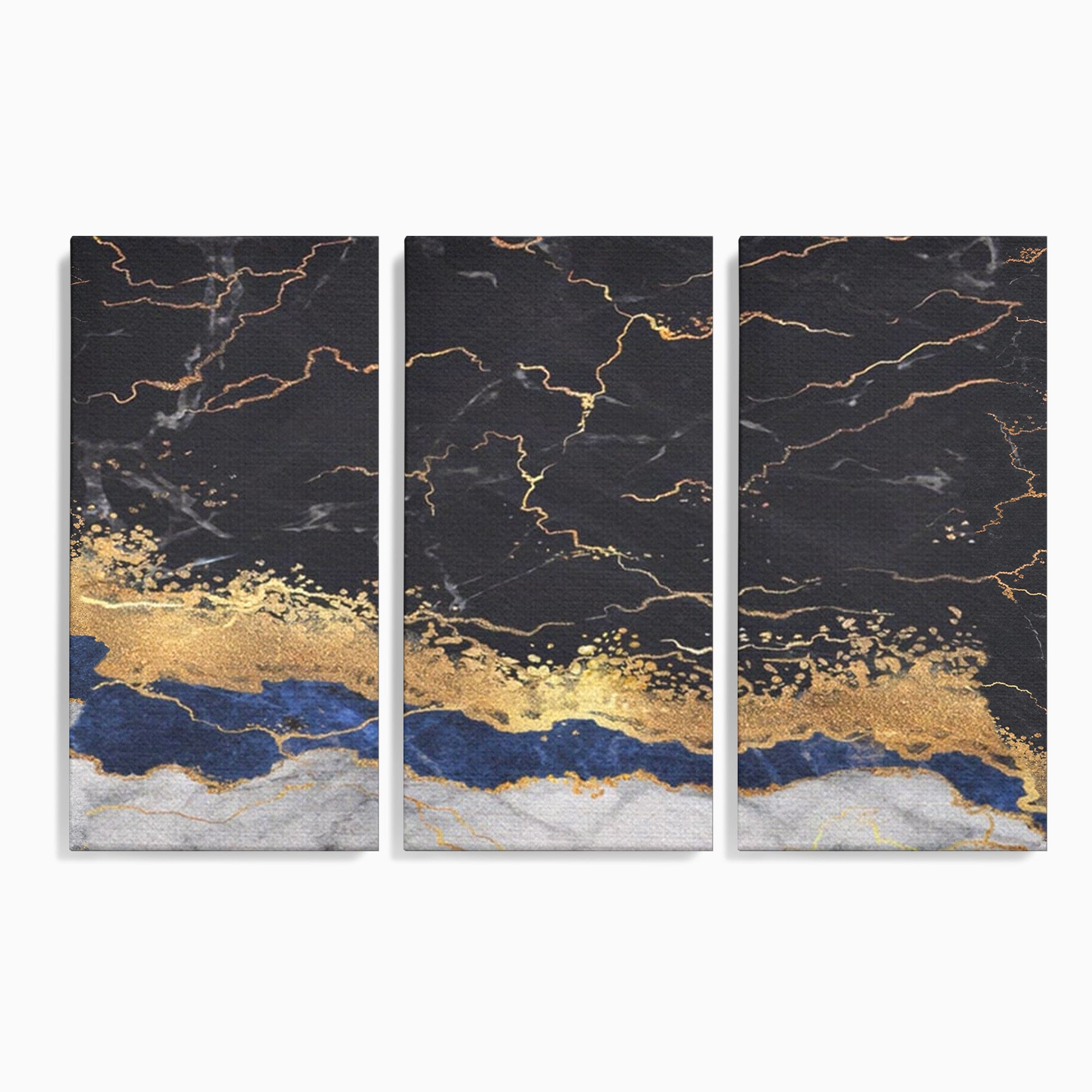 Set 3 Tablouri Canvas Premium LuxCanva® A3-1327, Black Marble, Living, Marmura, Abstract, Auriu, Dormitor, Culori Vibrante