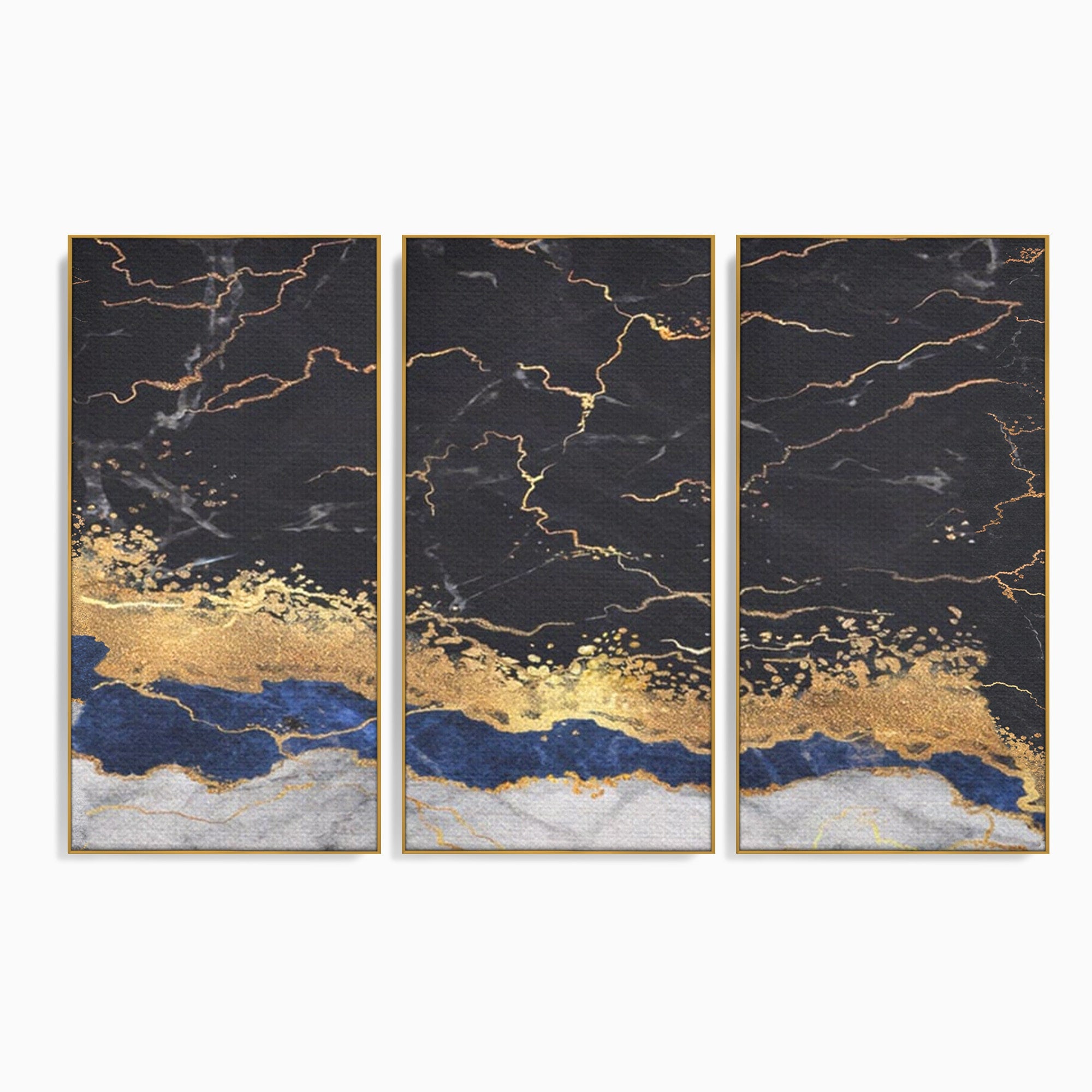 Set 3 Tablouri Canvas Premium LuxCanva® A3-1327, Black Marble, Living, Marmura, Abstract, Auriu, Dormitor, Culori Vibrante