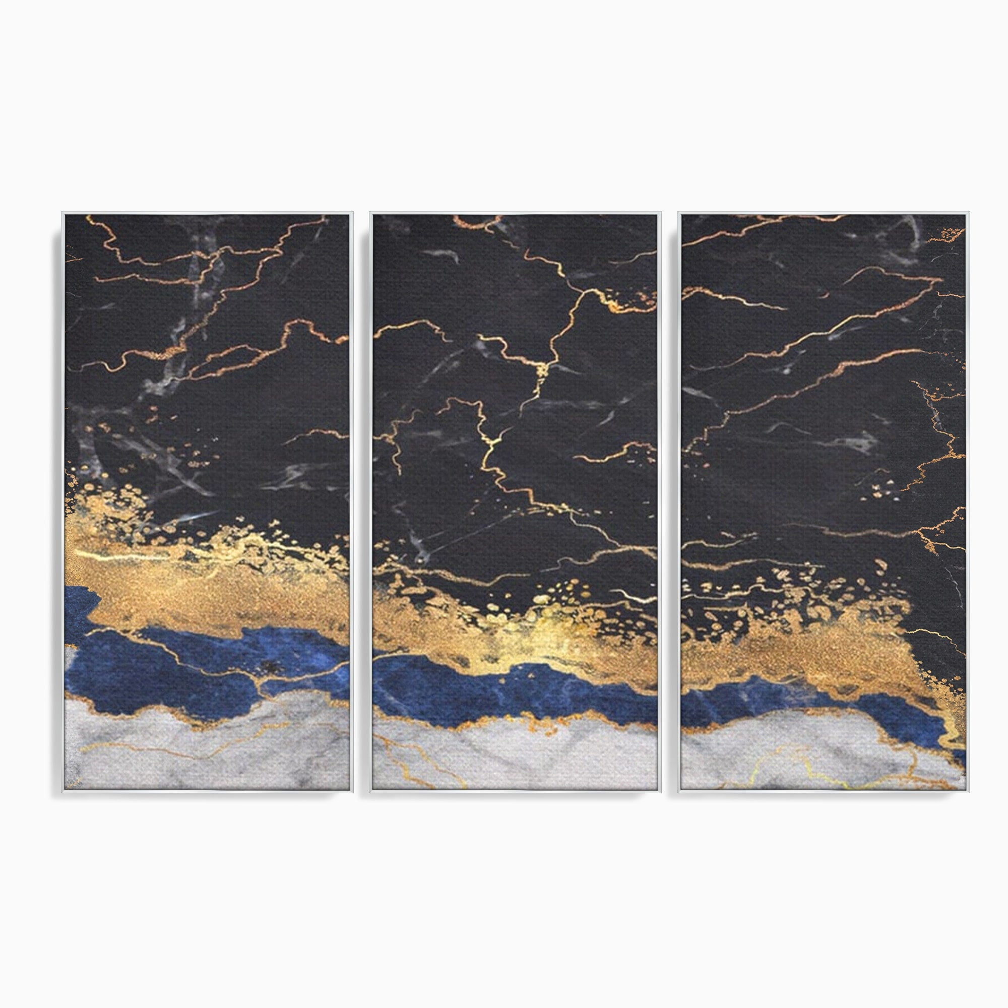 Set 3 Tablouri Canvas Premium LuxCanva® A3-1327, Black Marble, Living, Marmura, Abstract, Auriu, Dormitor, Culori Vibrante