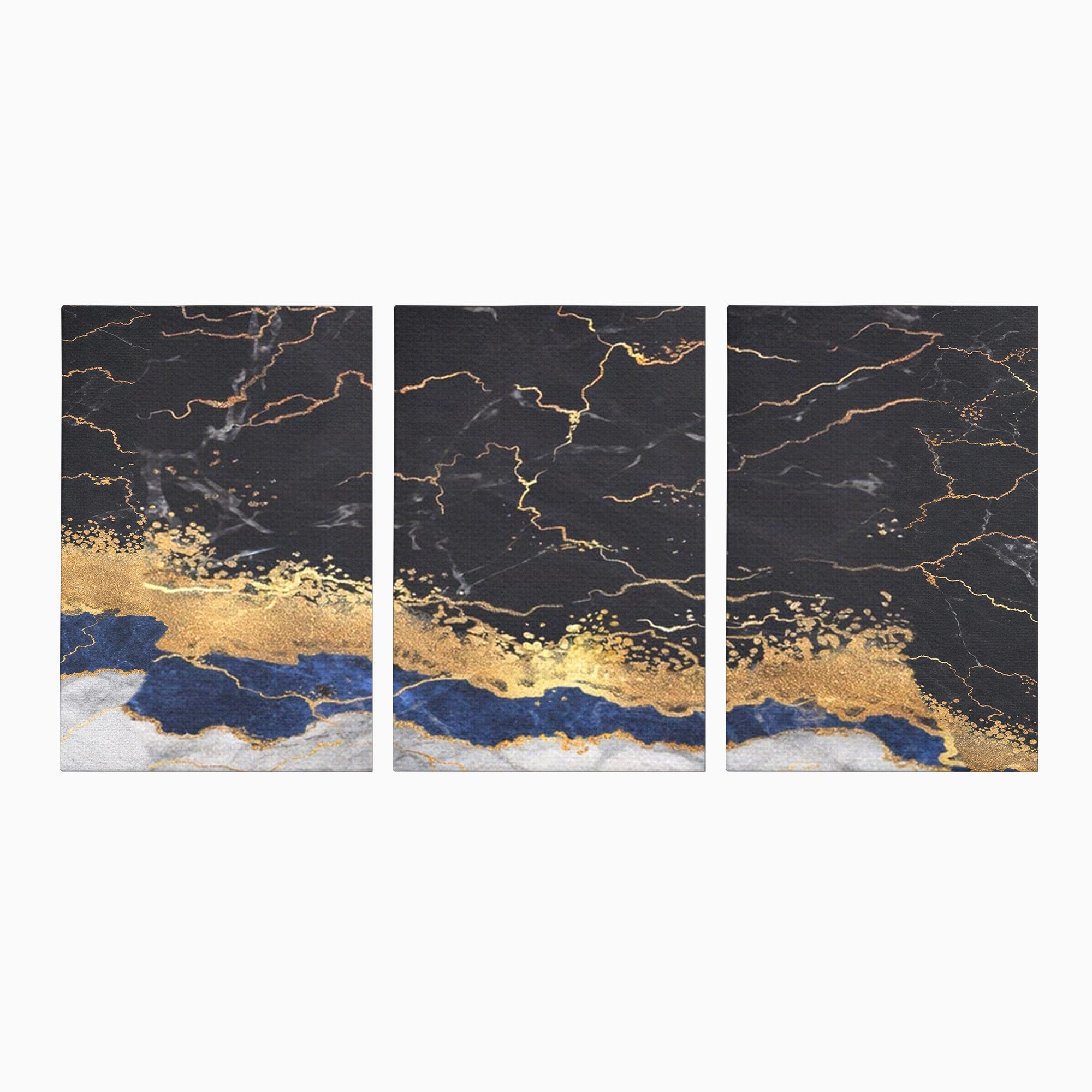Set 3 Tablouri Canvas Premium LuxCanva® A3-1327, Black Marble, Living, Marmura, Abstract, Auriu, Dormitor, Culori Vibrante