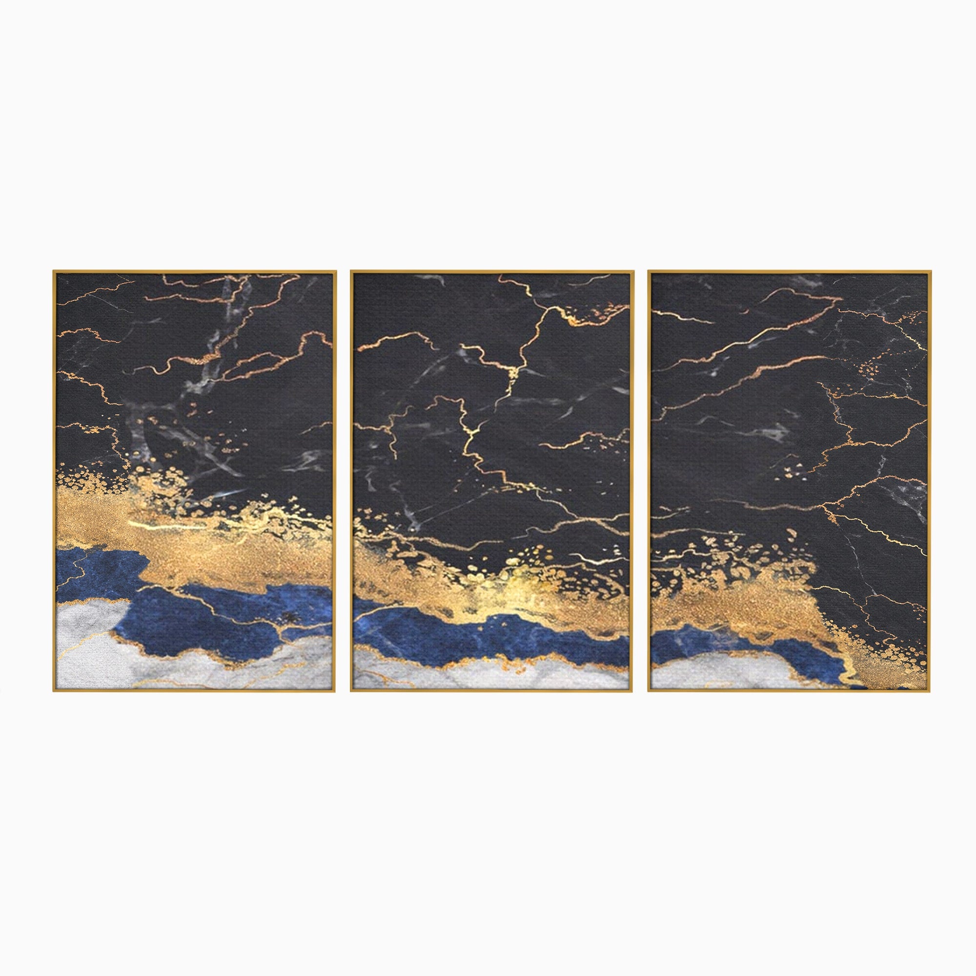 Set 3 Tablouri Canvas Premium LuxCanva® A3-1327, Black Marble, Living, Marmura, Abstract, Auriu, Dormitor, Culori Vibrante