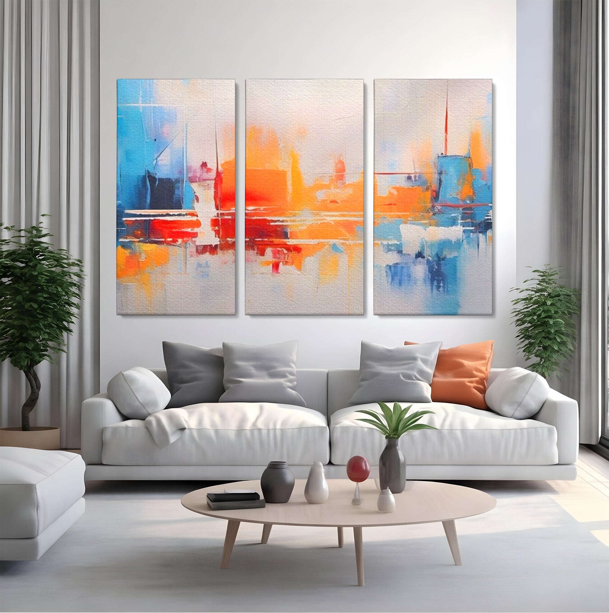 Set 3 Tablouri Canvas Premium LuxCanva® A3-1391, Contrast De Culori, Living, Arta Moderna, Pata De Culoare, Abstract, Dormitor, Culori Vibrante
