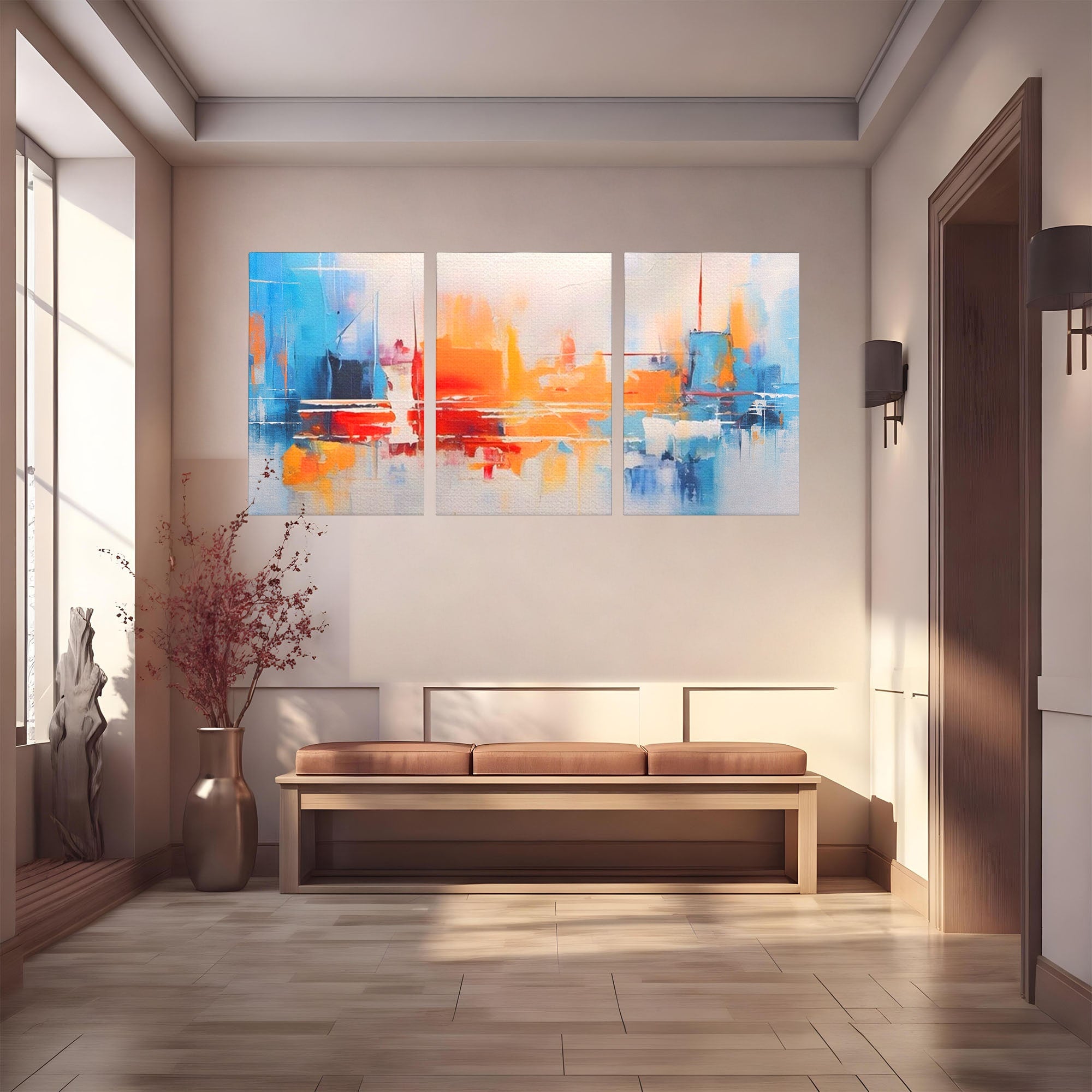 Set 3 Tablouri Canvas Premium LuxCanva® A3-1391, Contrast De Culori, Living, Arta Moderna, Pata De Culoare, Abstract, Dormitor, Culori Vibrante