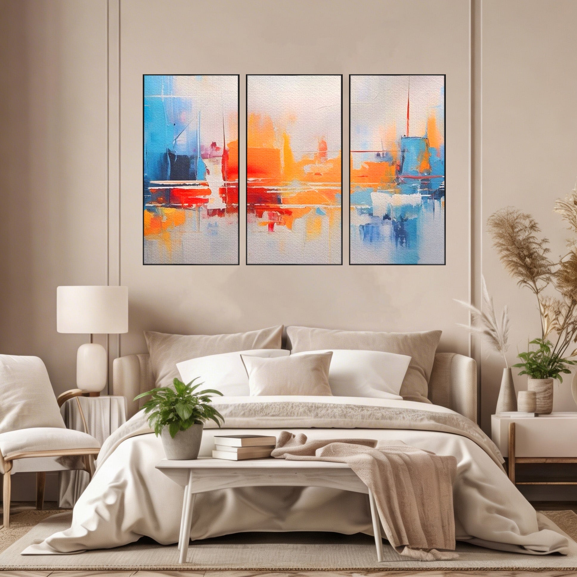 Set 3 Tablouri Canvas Premium LuxCanva® A3-1391, Contrast De Culori, Living, Arta Moderna, Pata De Culoare, Abstract, Dormitor, Culori Vibrante
