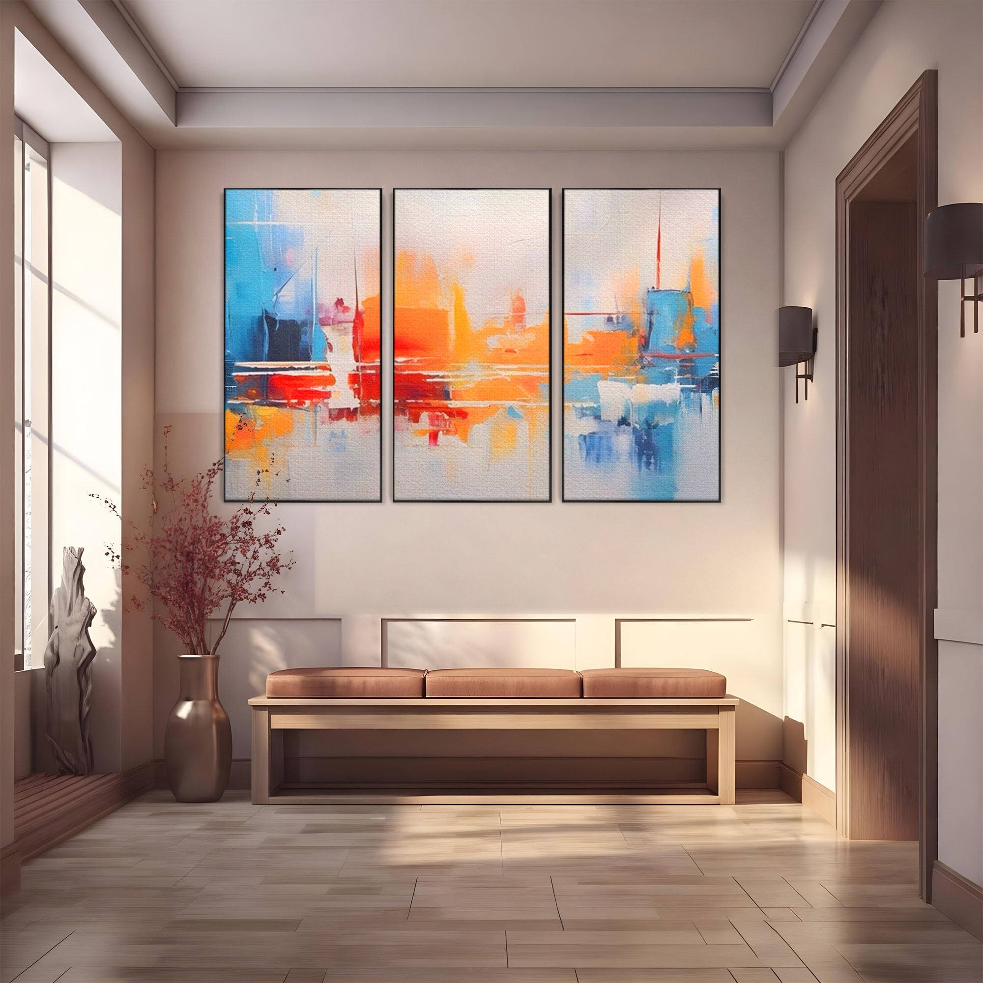 Set 3 Tablouri Canvas Premium LuxCanva® A3-1391, Contrast De Culori, Living, Arta Moderna, Pata De Culoare, Abstract, Dormitor, Culori Vibrante