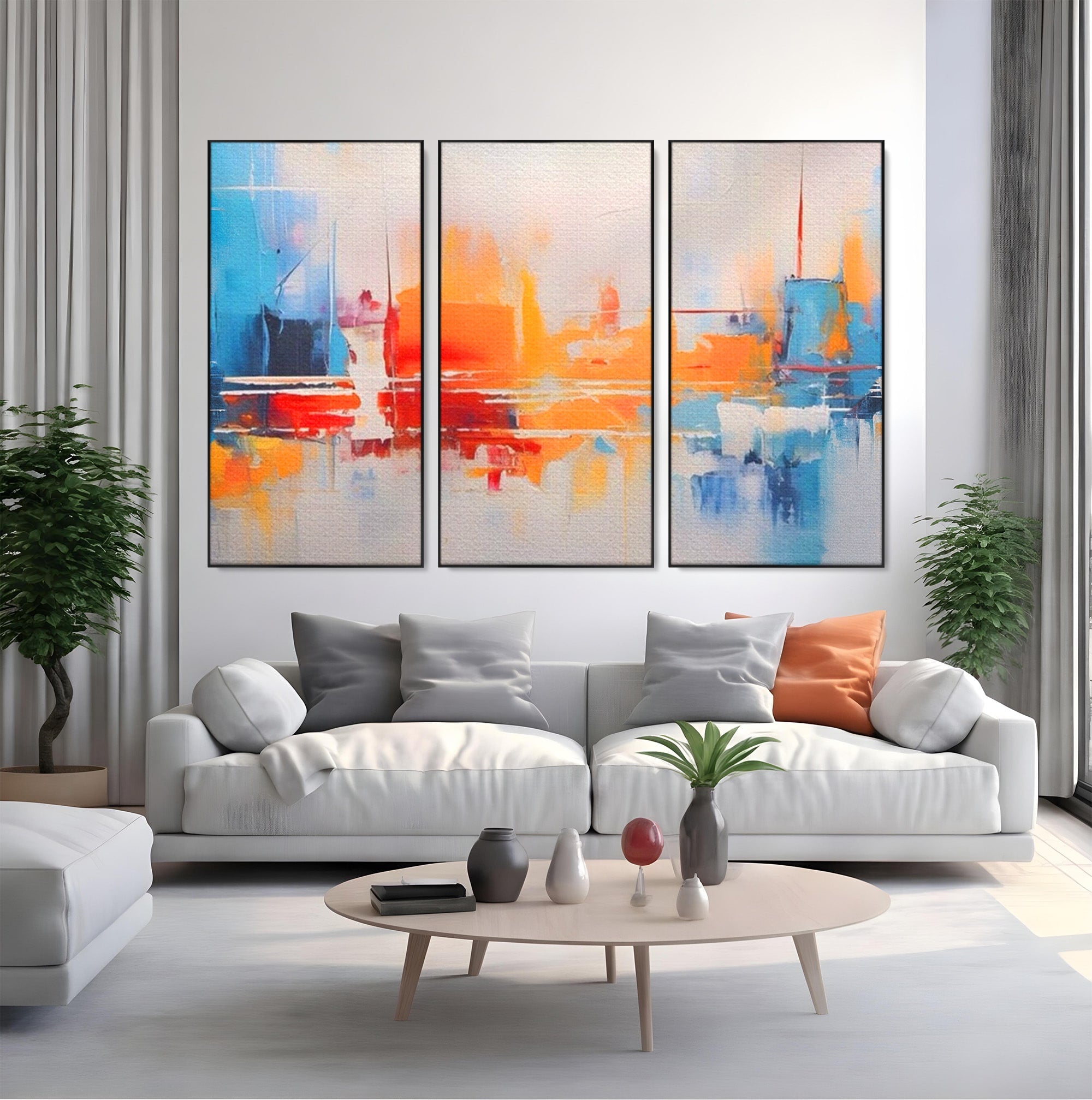 Set 3 Tablouri Canvas Premium LuxCanva® A3-1391, Contrast De Culori, Living, Arta Moderna, Pata De Culoare, Abstract, Dormitor, Culori Vibrante