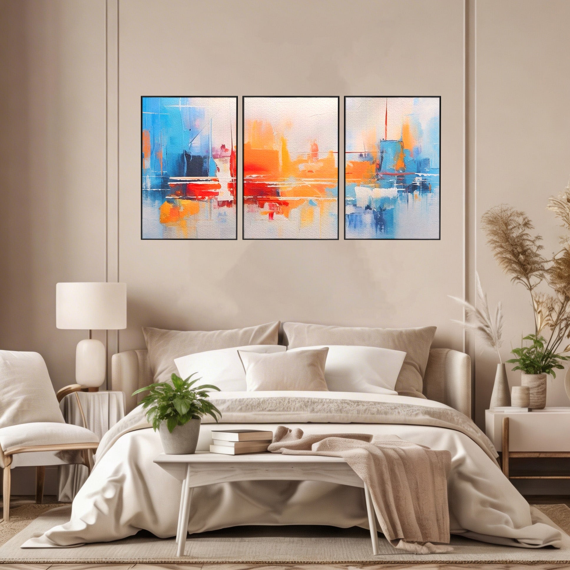 Set 3 Tablouri Canvas Premium LuxCanva® A3-1391, Contrast De Culori, Living, Arta Moderna, Pata De Culoare, Abstract, Dormitor, Culori Vibrante
