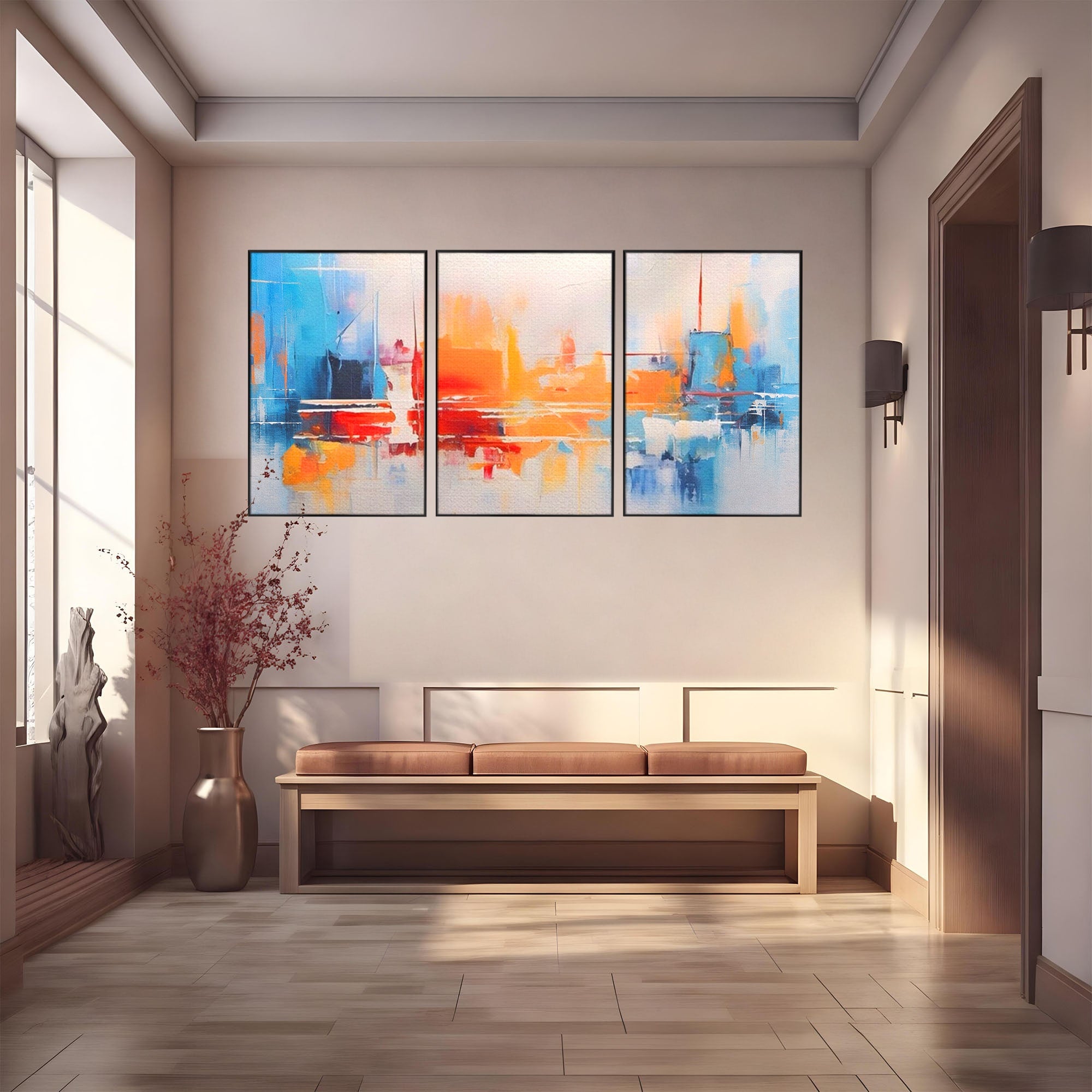 Set 3 Tablouri Canvas Premium LuxCanva® A3-1391, Contrast De Culori, Living, Arta Moderna, Pata De Culoare, Abstract, Dormitor, Culori Vibrante