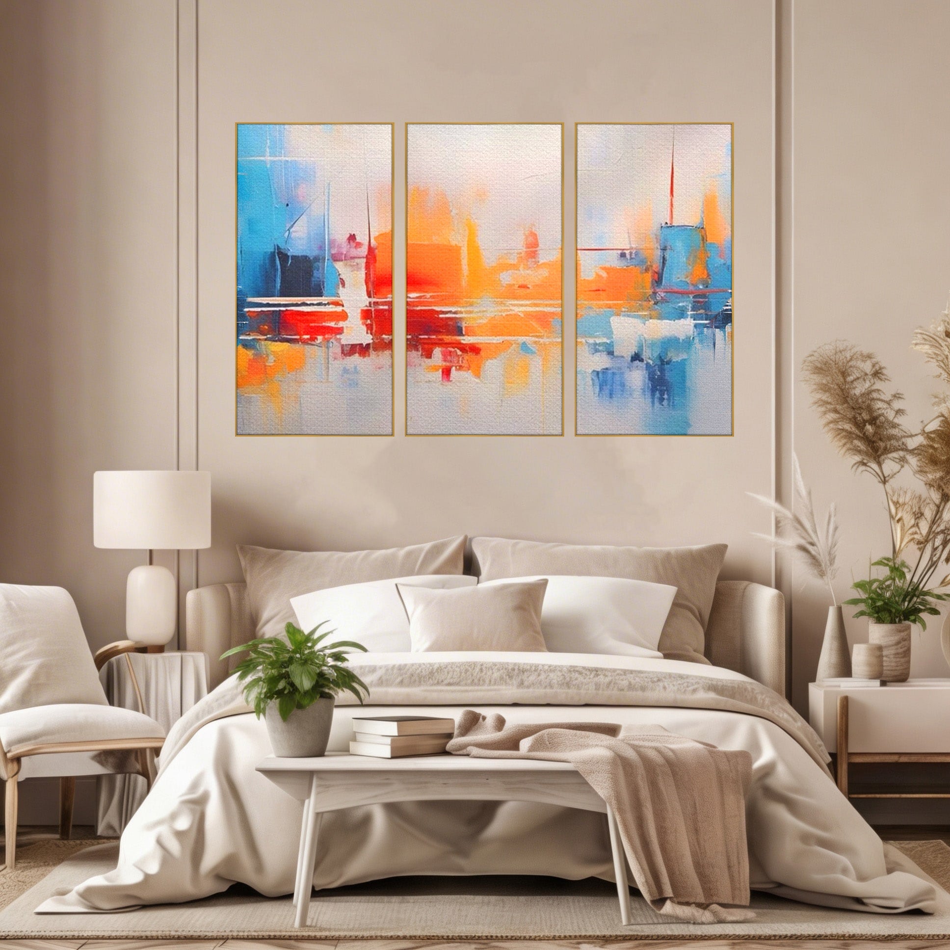 Set 3 Tablouri Canvas Premium LuxCanva® A3-1391, Contrast De Culori, Living, Arta Moderna, Pata De Culoare, Abstract, Dormitor, Culori Vibrante